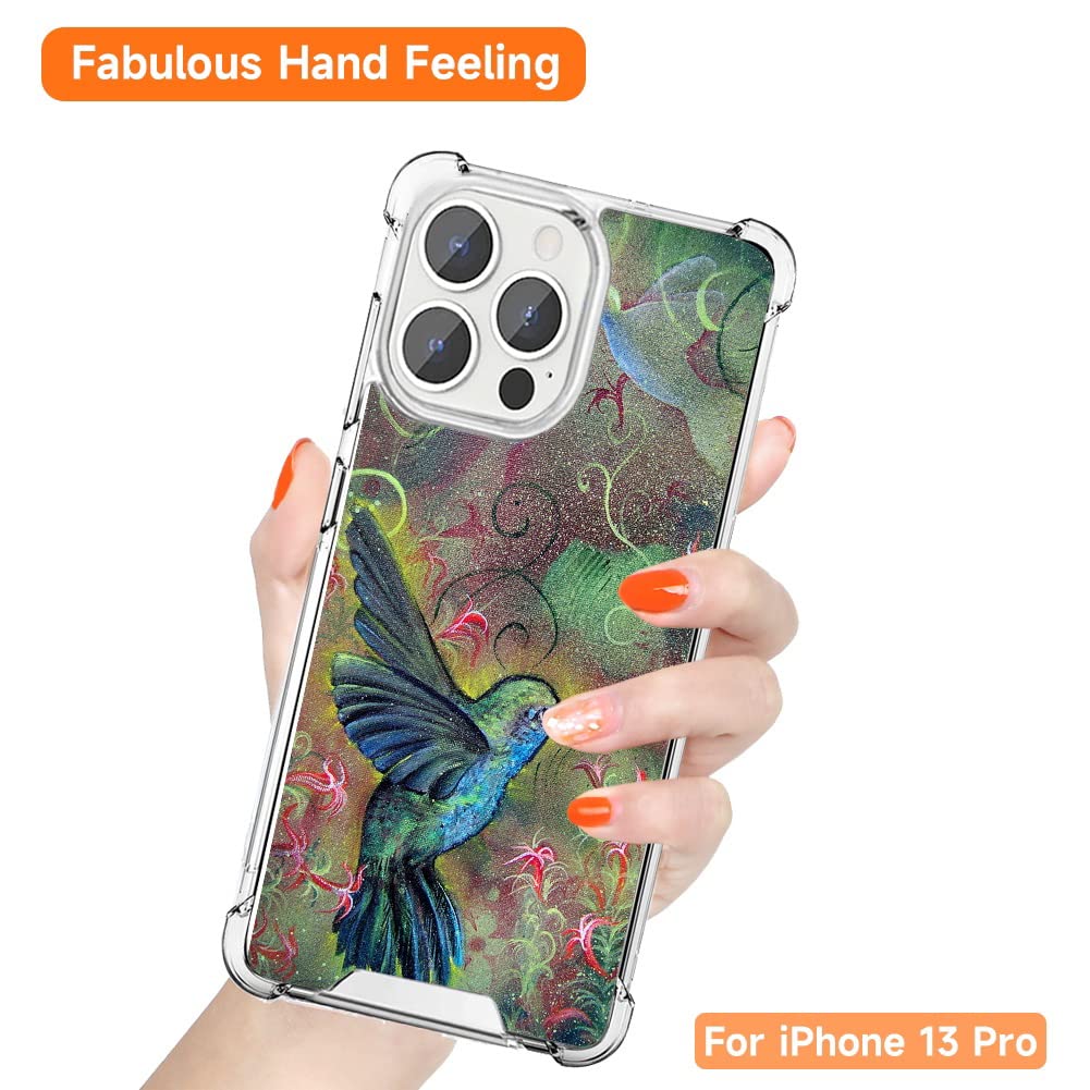 Shockproof Clear Phone Case for iPhone 13 Pro with Vibrant Hummingbird Design - 4 Corner Reinforced Protection | Perfect for Everyday Use, Outdoor Activities & Travel