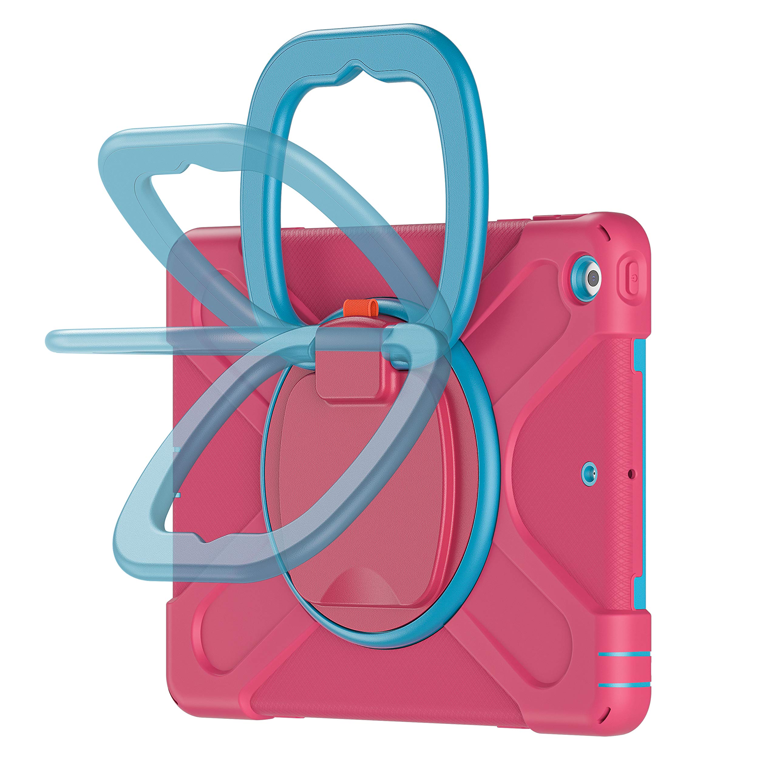Heavy Duty Shockproof iPad Case with Pencil Holder & Shoulder Strap - Compatible with iPad 9th/8th/7th Gen 10.2 Inch (2021/2020/2019 Models) - Ring Shield Series in Pink & Light Blue - Perfect for School, Work & Travel Protection