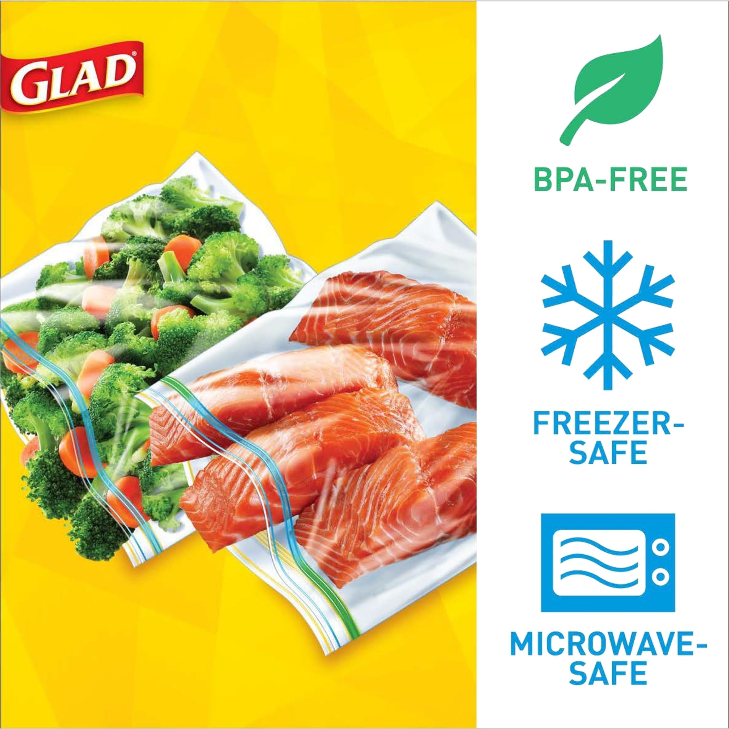 Glad 2-in-1 Food Storage & Freezer Zipper Bags - 46 Quart Size Bags (Pack of 3) - Airtight Seal for Meal Prep, Leftovers & Freezing - Perfect for Home Kitchen, Camping & Office Lunches
