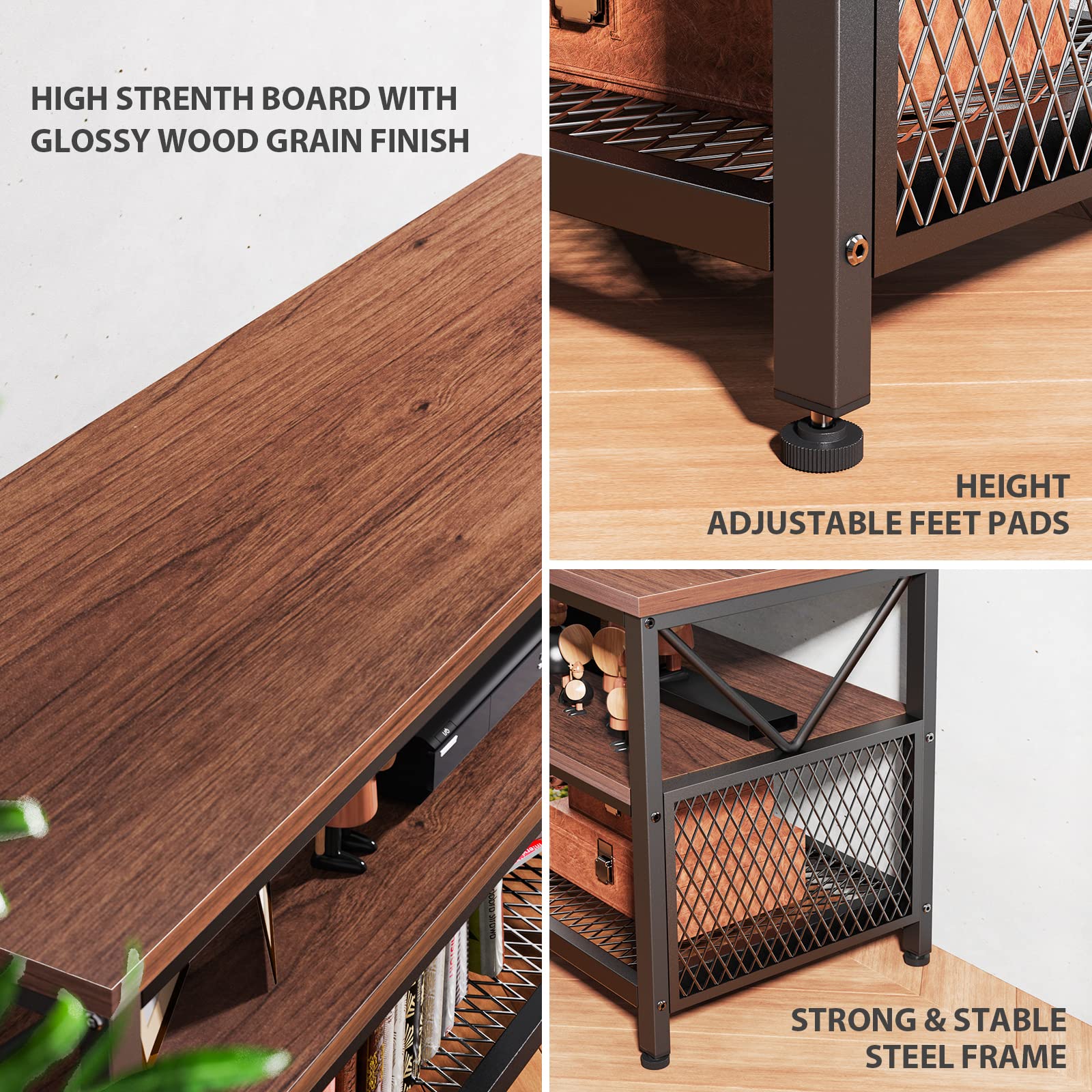 NOBLEWELL 60 Inch TV Stand with Storage - 3-Tier Wooden Entertainment Center & Media Console for Living Room, Bedroom, Home Theater - Fits Flat Screen TVs up to 60