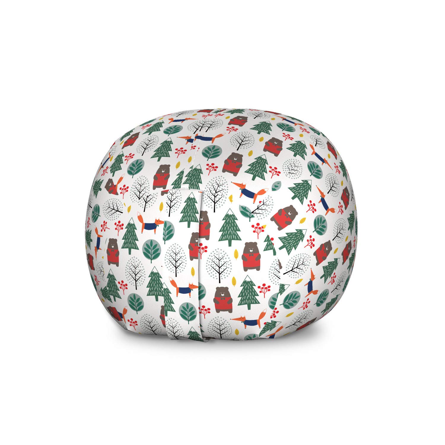 Ambesonne Cartoon Toy Storage Bag Chair - Winter Forest Theme with Fox & Bear Design, Large Washable Stuffed Animal Organizer for Kids Room, Playroom & Nursery - Multicolor