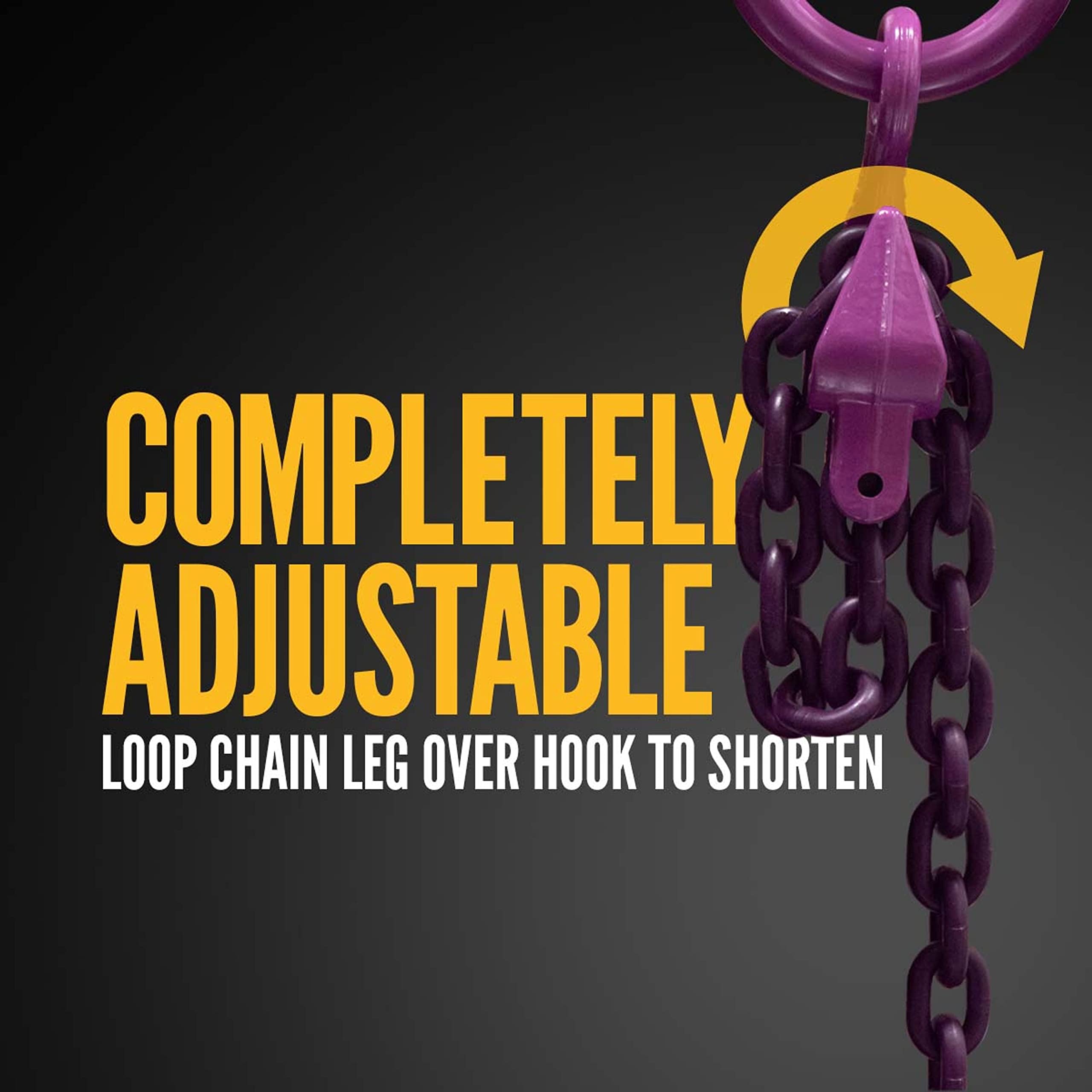 3/8 Inch x 5 Foot Adjustable Grade 100 Alloy Steel Chain Sling with Self-Locking Hook - Heavy Duty Overhead Lifting Equipment for Cargo, Construction & Industrial Use