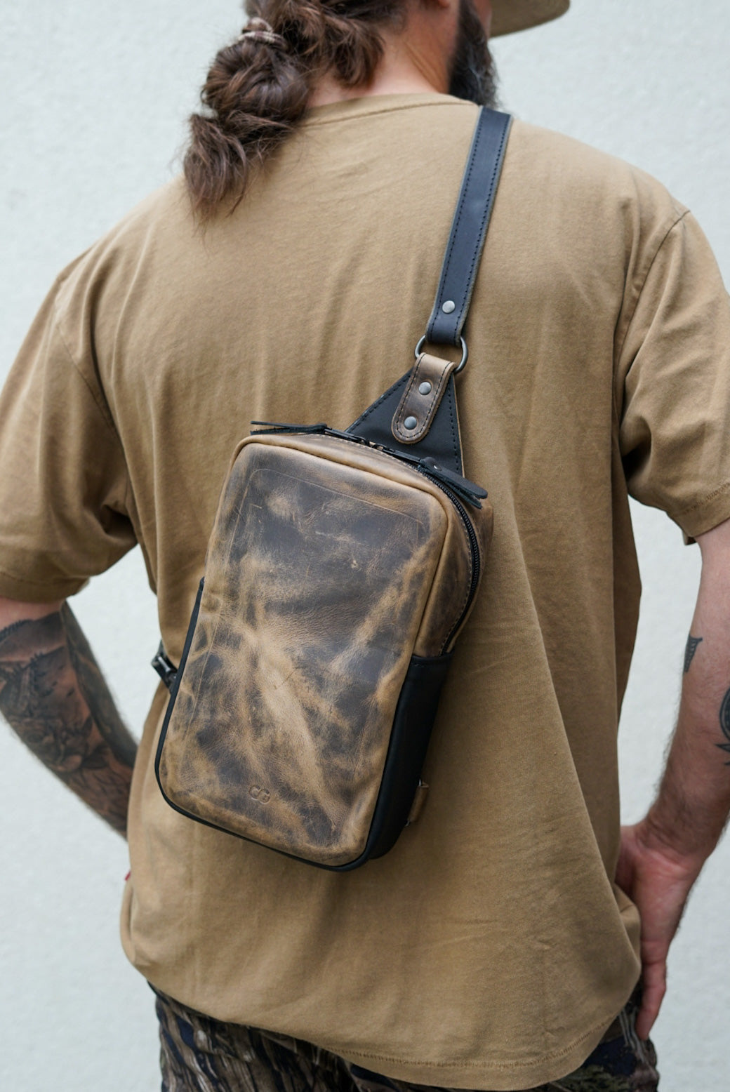 Two Tone Sling Bag - Hillbilly Sepia & Flat Black Crossbody Bag for Men & Women | Perfect for Travel, Hiking, and Everyday Use