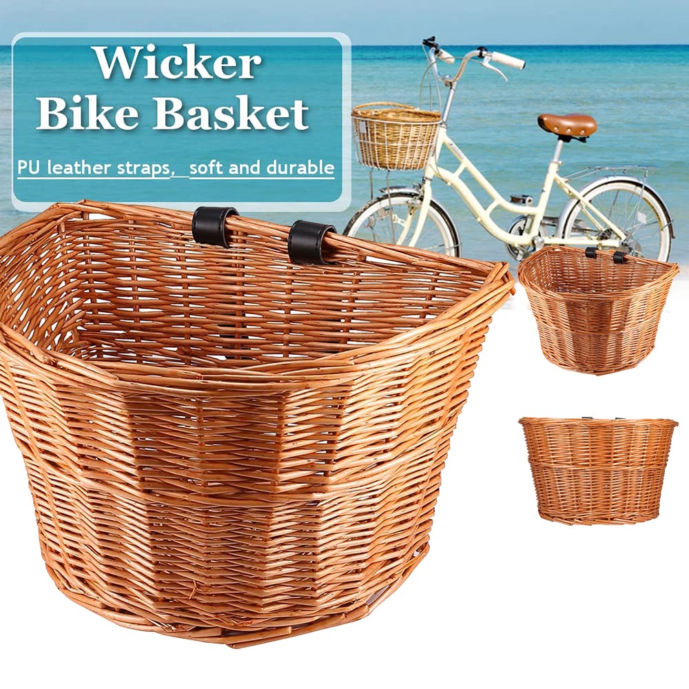 D-Shaped Wicker Bicycle Basket - Portable Front Handlebar Storage Box for Mountain & Folding Bikes | Perfect for Commuting, Grocery Shopping & Outdoor Adventures