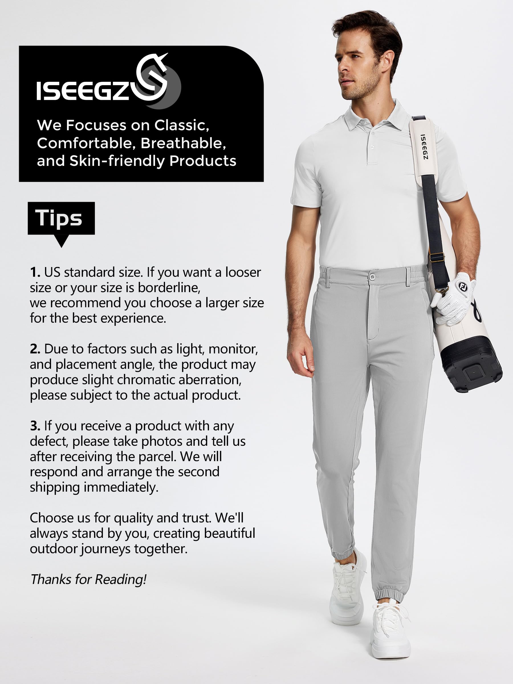 Men's Slim Fit Golf Joggers Pants with 4 Zipper Pockets - Stretch Travel & Work Casual Tapered Pants for Men | Perfect for Golfing, Office Wear & Outdoor Activities