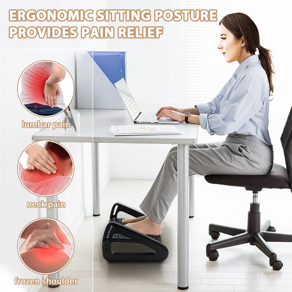 Adjustable Under Desk Foot Rest with Massage Roller - 6 Height Ergonomic Office Foot Stool for Leg Support & Comfort at Work, Home or Gaming Setup