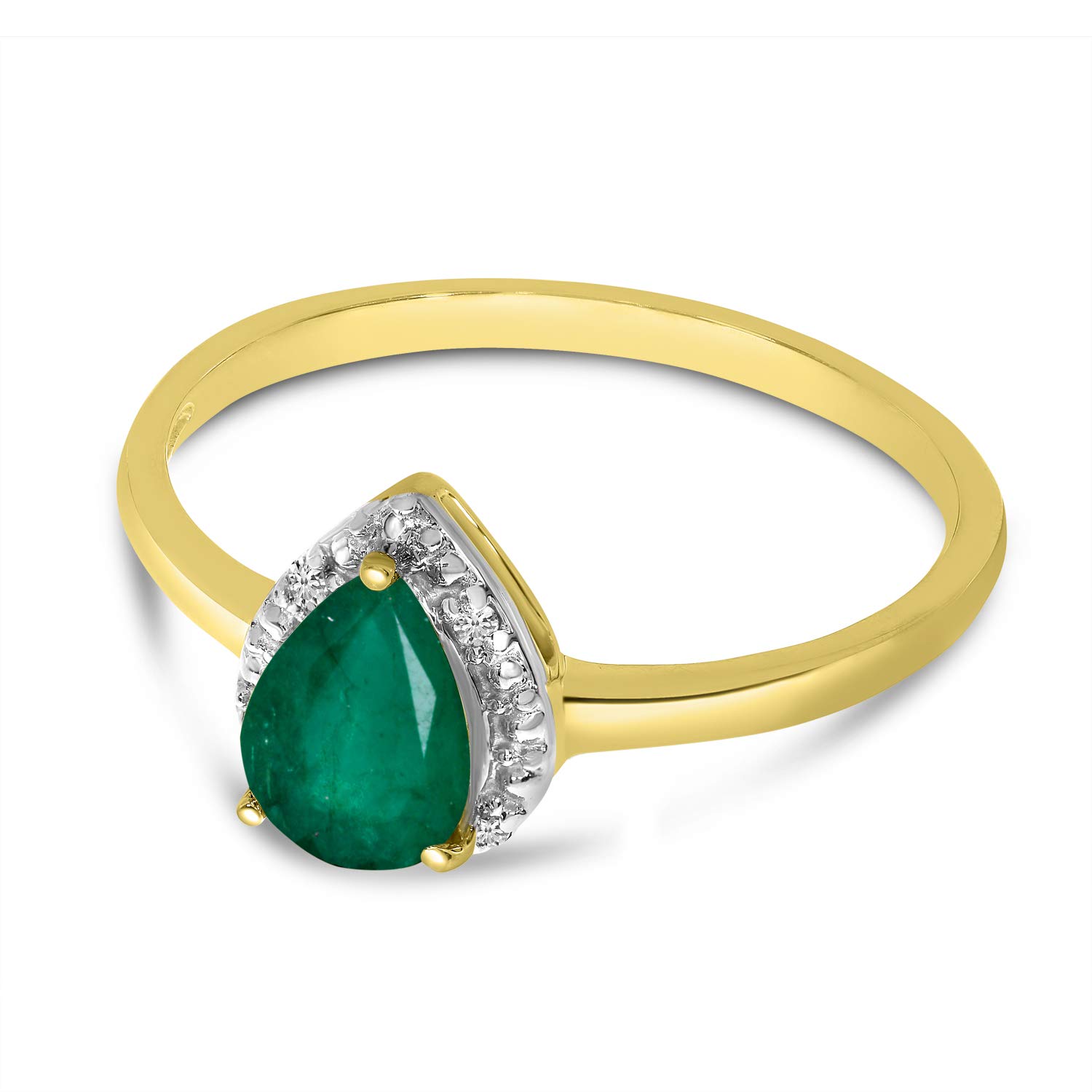 10K Yellow Gold Pear-Cut Emerald and Diamond Ring for Women – Elegant Engagement, Wedding, Anniversary Gift for Her