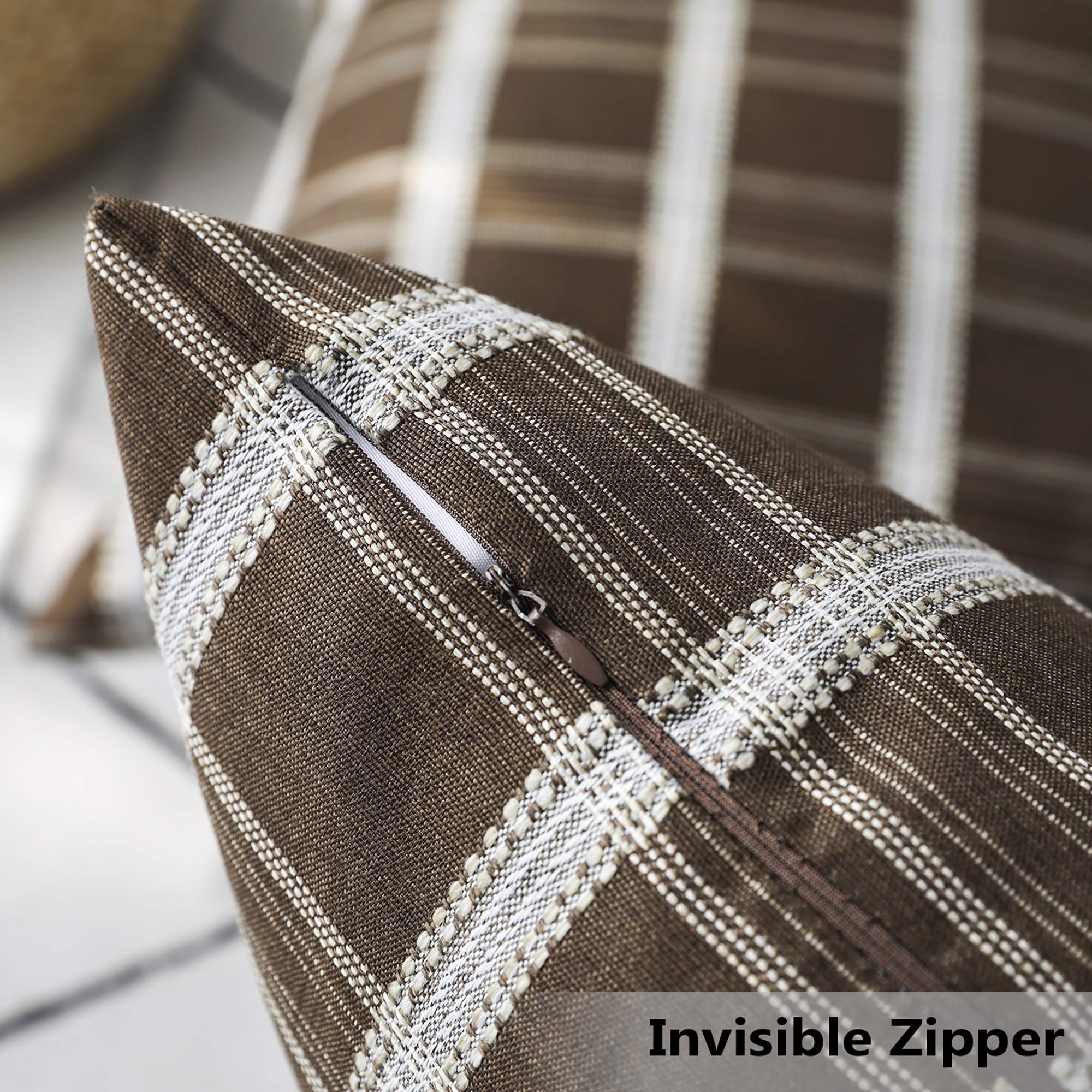 Farmhouse Linen Throw Pillow Covers Set of 2 - 18x18 Inch (45x45cm) Brown Square Decorative Pillow Cases for Couch, Sofa & Bedroom - Soft Textured Home Decor Accent Pillows for Living Room & Guest Room