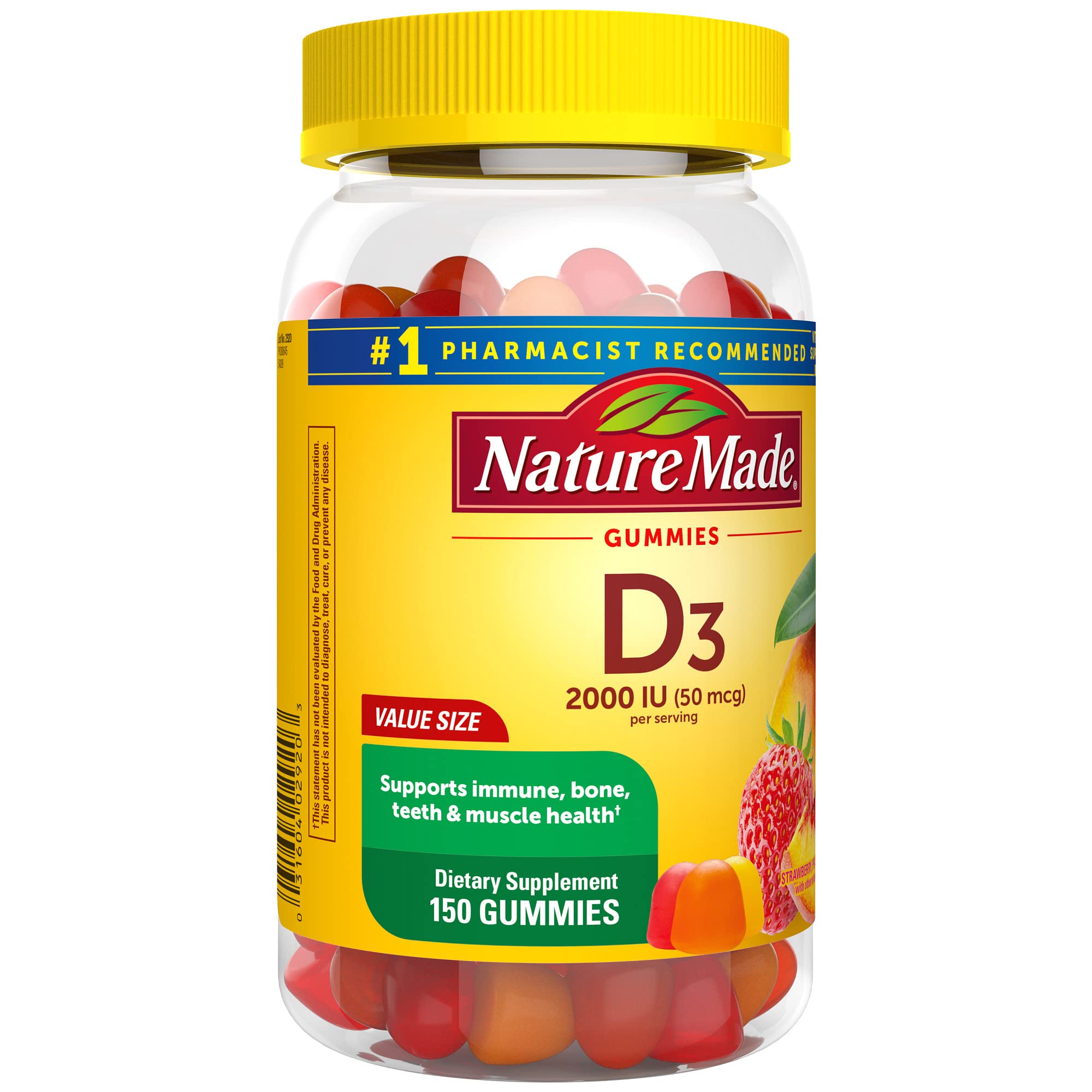 Nature Made Vitamin D3 2000 IU (50 mcg) Gummies - Bone, Teeth & Immune Support Supplement - 150 Count (75 Day Supply) - For Adults & Kids - Perfect for Daily Wellness & Immune Boosting