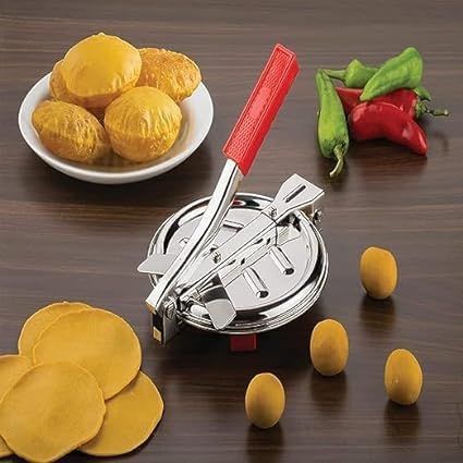SHIORN SOON 5-inch Stainless Steel Roti Chapati Presser - Manual Hand Press for Puri, Papad, Khakhra | Durable Kitchen Tool for Indian Flatbreads & Snacks | Perfect for Home Cooking, Restaurants & Meal Prep