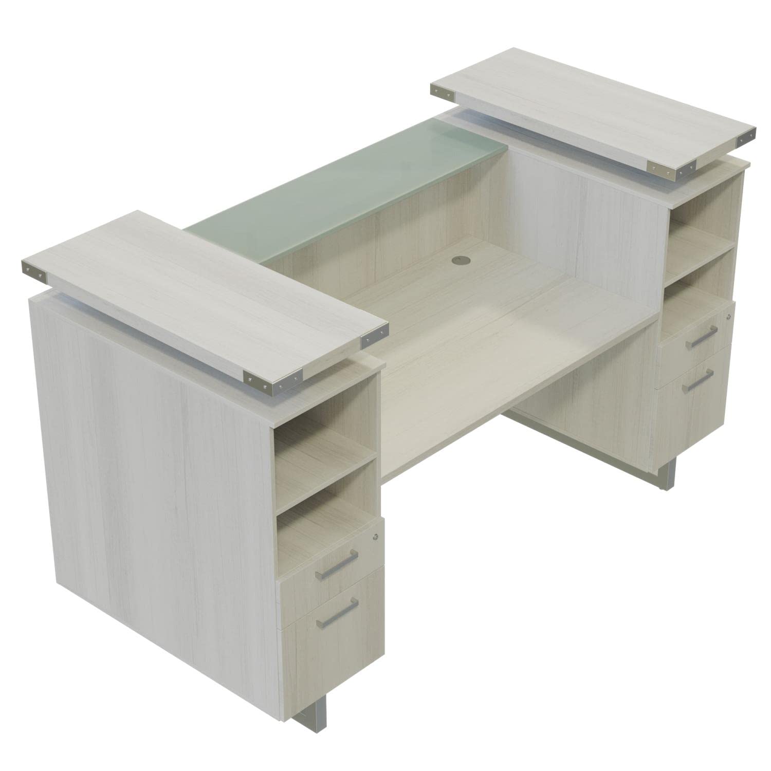 Stylish Safco Mirella Modern Reception Desk with Tempered Glass Countertop - Perfect for Office Lobby, Hotel Front Desk & Corporate Waiting Areas