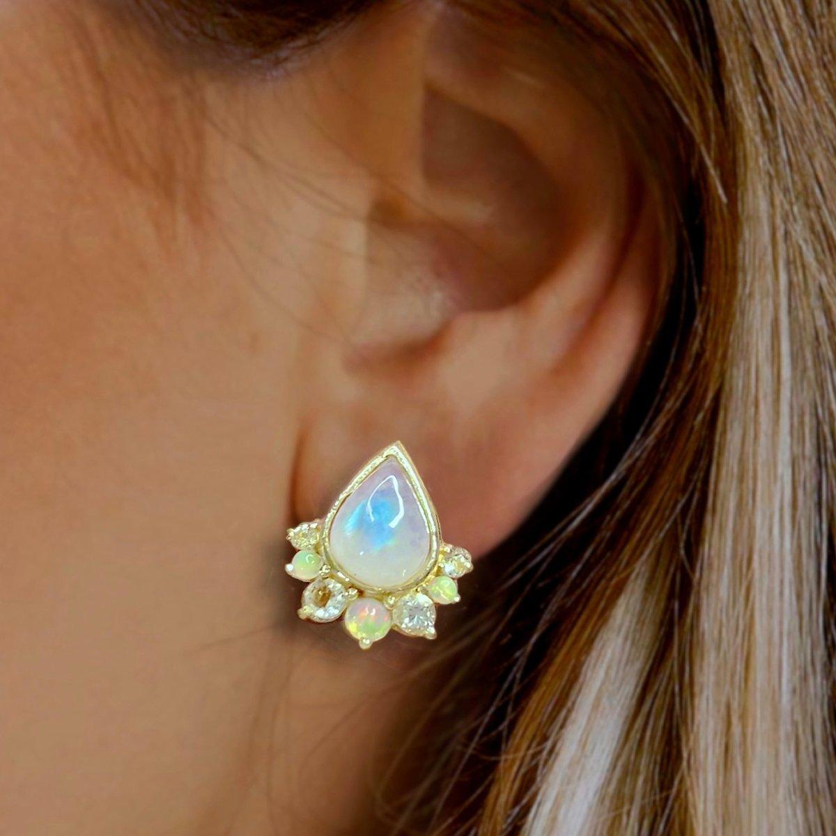 Laihas Premium Ballerina Gold Topaz, Opal & Moonstone Stud Earrings for Women - Elegant Jewelry Gift for Birthday, Anniversary & Special Occasions