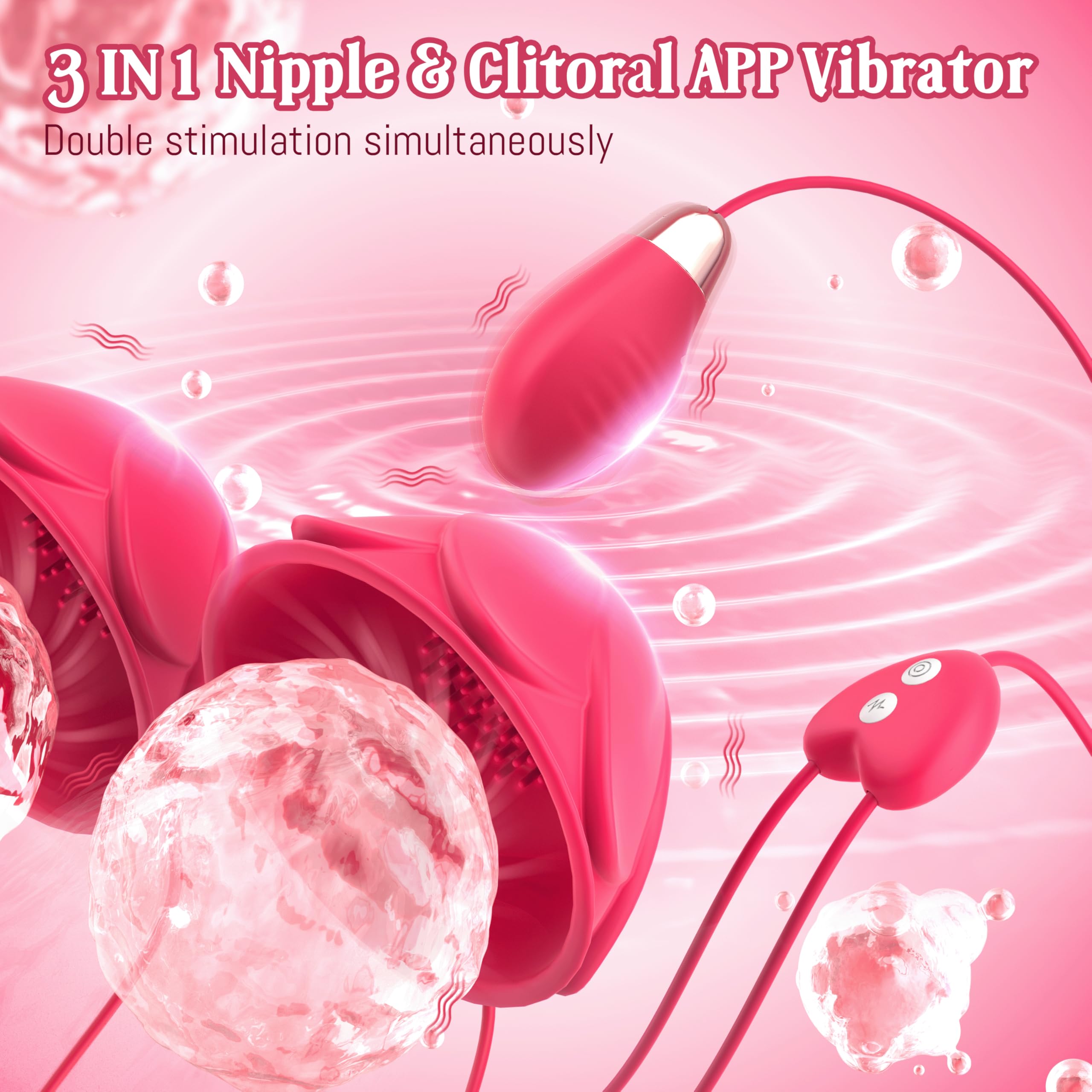 APP Controlled Vibrating Nipple Toys & G Spot Stimulator for Women - 9x9 Vibration Modes, Rose Sex Toy for Couples, Clitoral Stimulator Dildo with Nipple Clamps | Perfect for Couples Play, Solo Pleasure & Sensual Massage