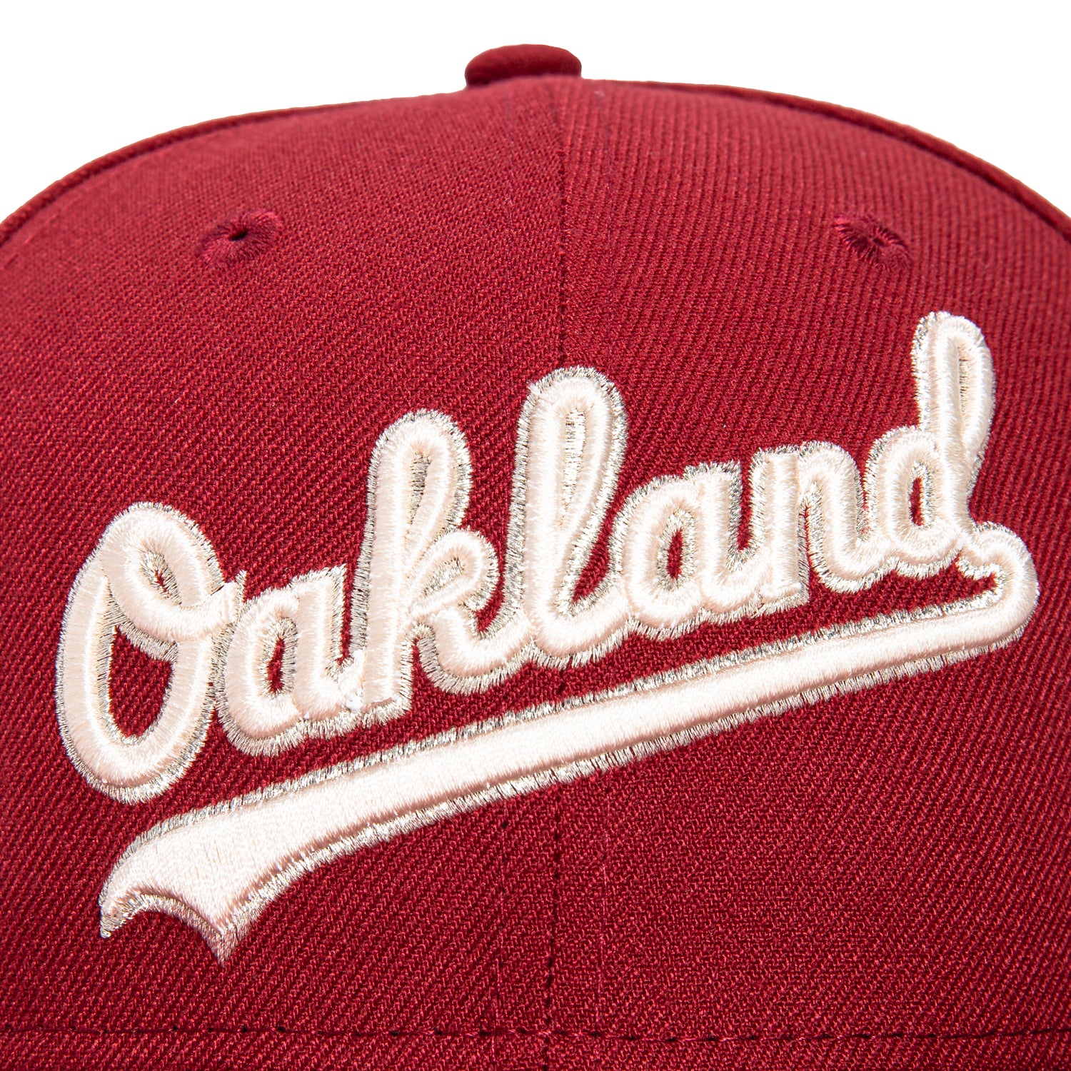 New Era 59Fifty Oakland Athletics Battle of the Bay Patch Script Baseball Cap - Cardinal, Ivory, Metallic Silver - Official MLB Hat for Baseball Fans & Streetwear Fashion