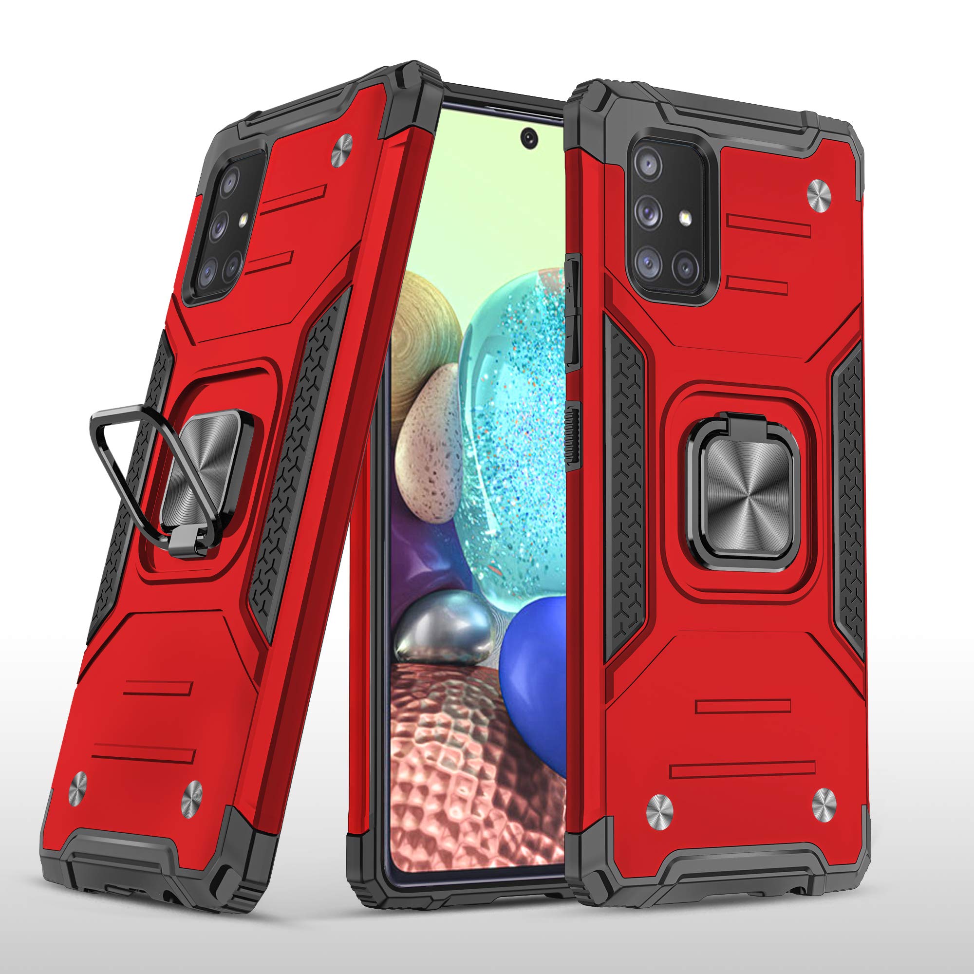 Samsung Galaxy A71 5G Case (Not for A71) with Tempered Glass Screen Protector - Military Grade Shockproof Phone Cover with Magnetic Ring Kickstand & Car Mount - Perfect for Work, Travel & Outdoor Activities (Red)
