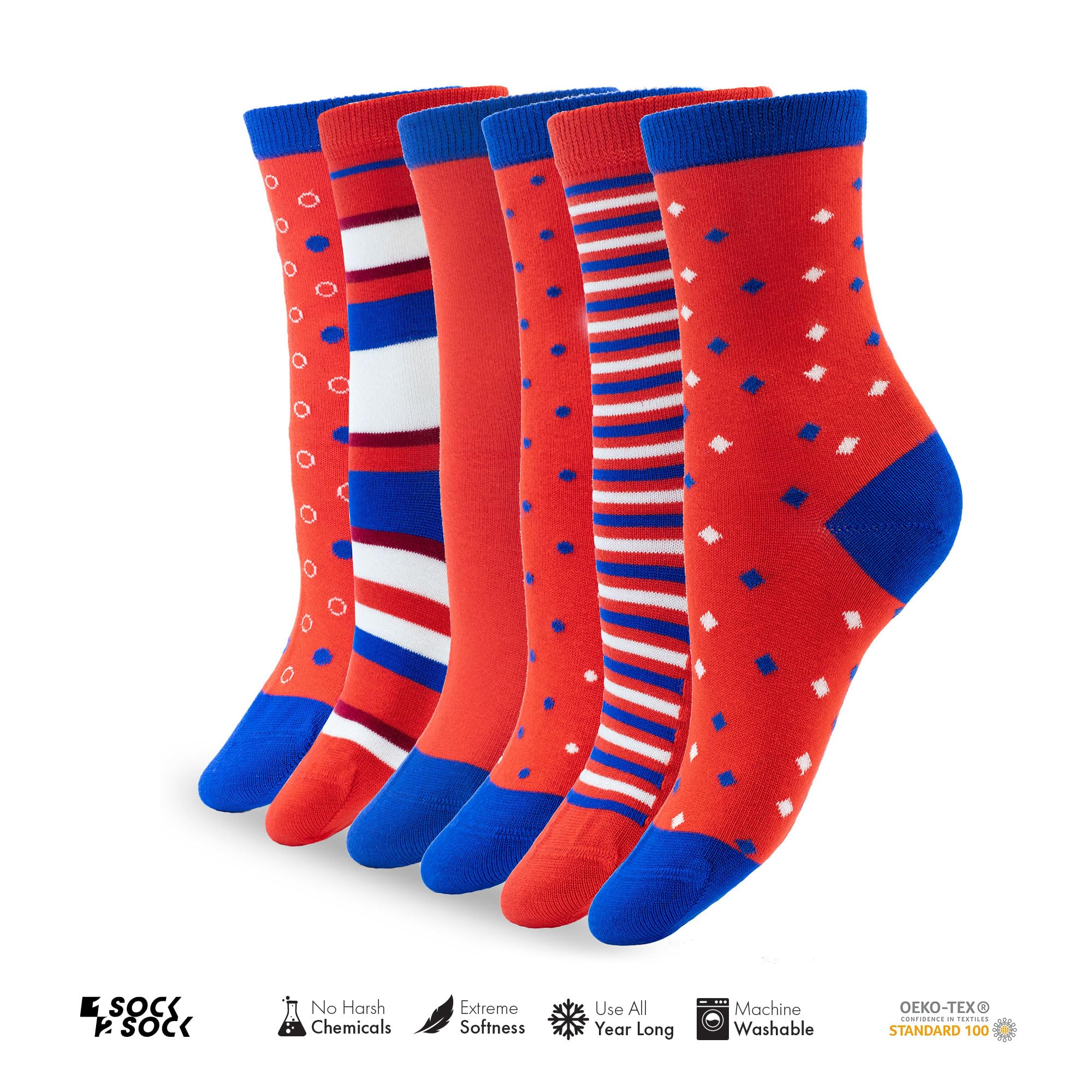 1SOCK2SOCK - Women's 6 Pack Bamboo Crew Socks - Ultra Soft, Breathable, Eco-Friendly Fashion Socks for Women US Size 6-10 - Perfect for Casual Wear, Work, Yoga & Everyday Comfort