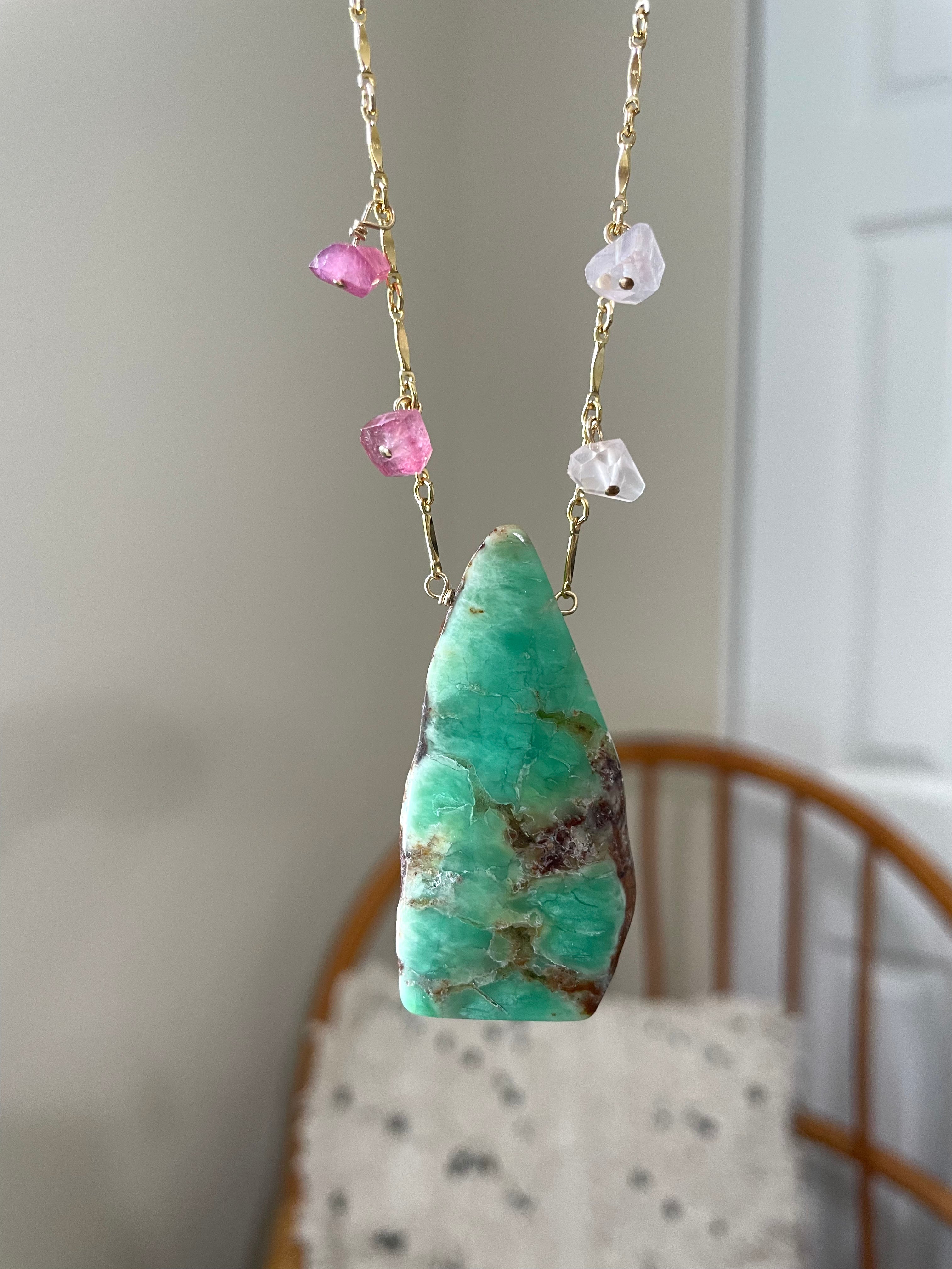 Stunning Chrysoprase Statement Pendant Necklace for Women | Elegant Green Gemstone Jewelry | Perfect for Parties, Weddings & Special Occasions