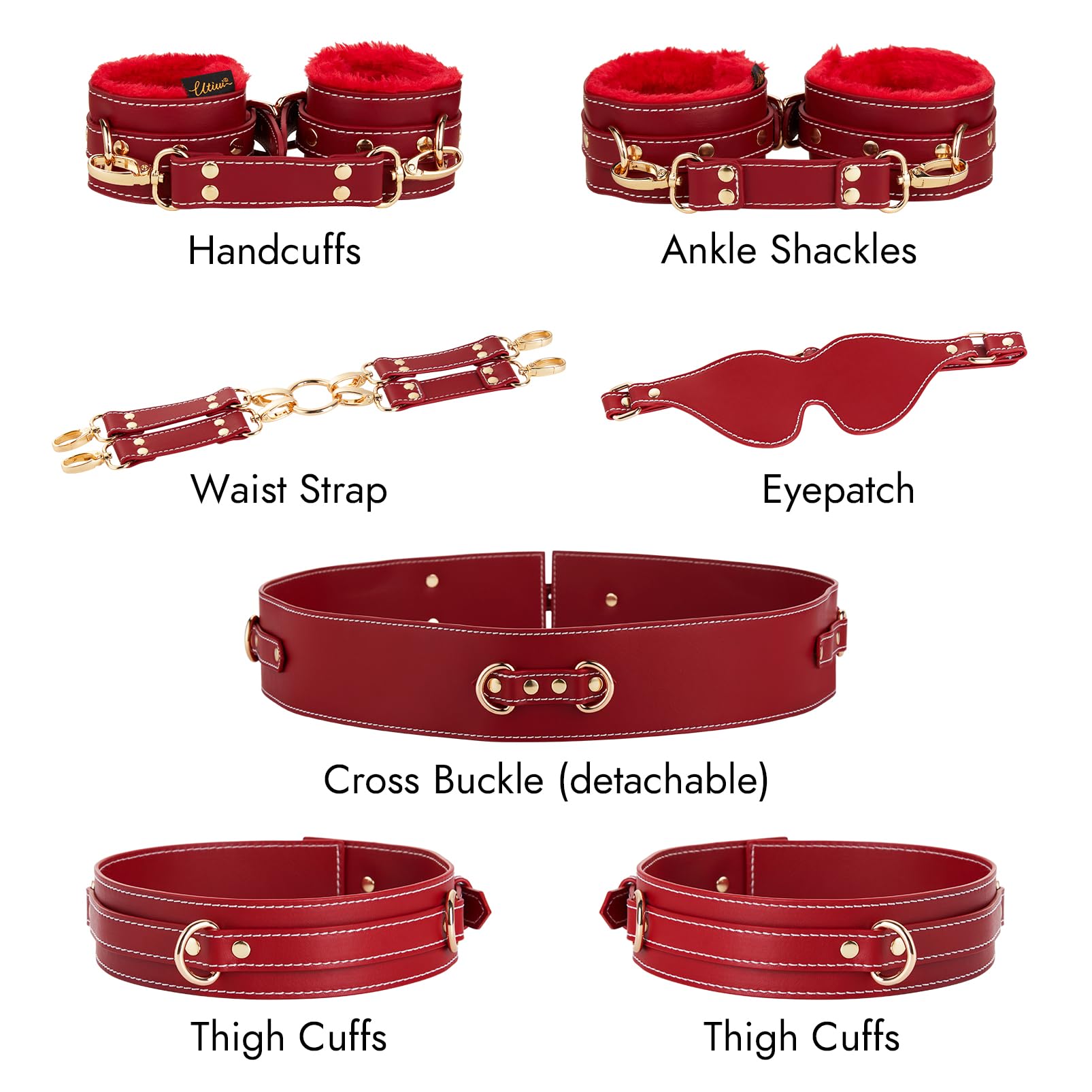 Premium BDSM Bondage Kit - 6-Piece Adjustable Restraint Set with Handcuffs, Ankle Cuffs, Thigh Cuffs, Blindfold & Waist Strap for Couples | Sensual Adult Toys for Spicing Up Bedroom Play & Roleplay Scenarios