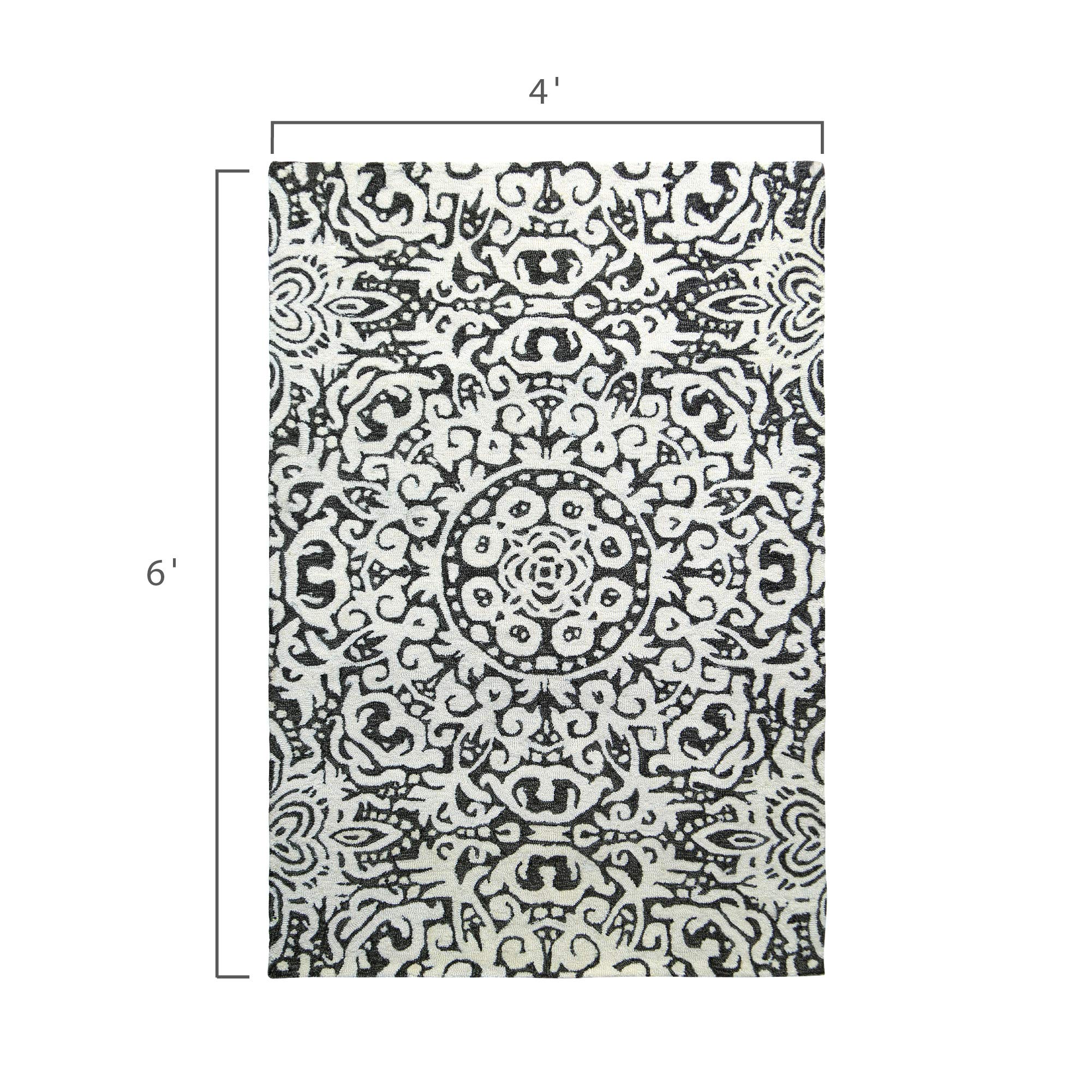 Premium Hand Hooked Area Rug - Stain Resistant, Plush & Soft Underfoot, Wool-Like Texture - Recycled Polyester Yarn - Medallion Design - 4x6 Feet - Gray Arley - Perfect for Bedroom, Living Room, Home Office & Dorm Decor