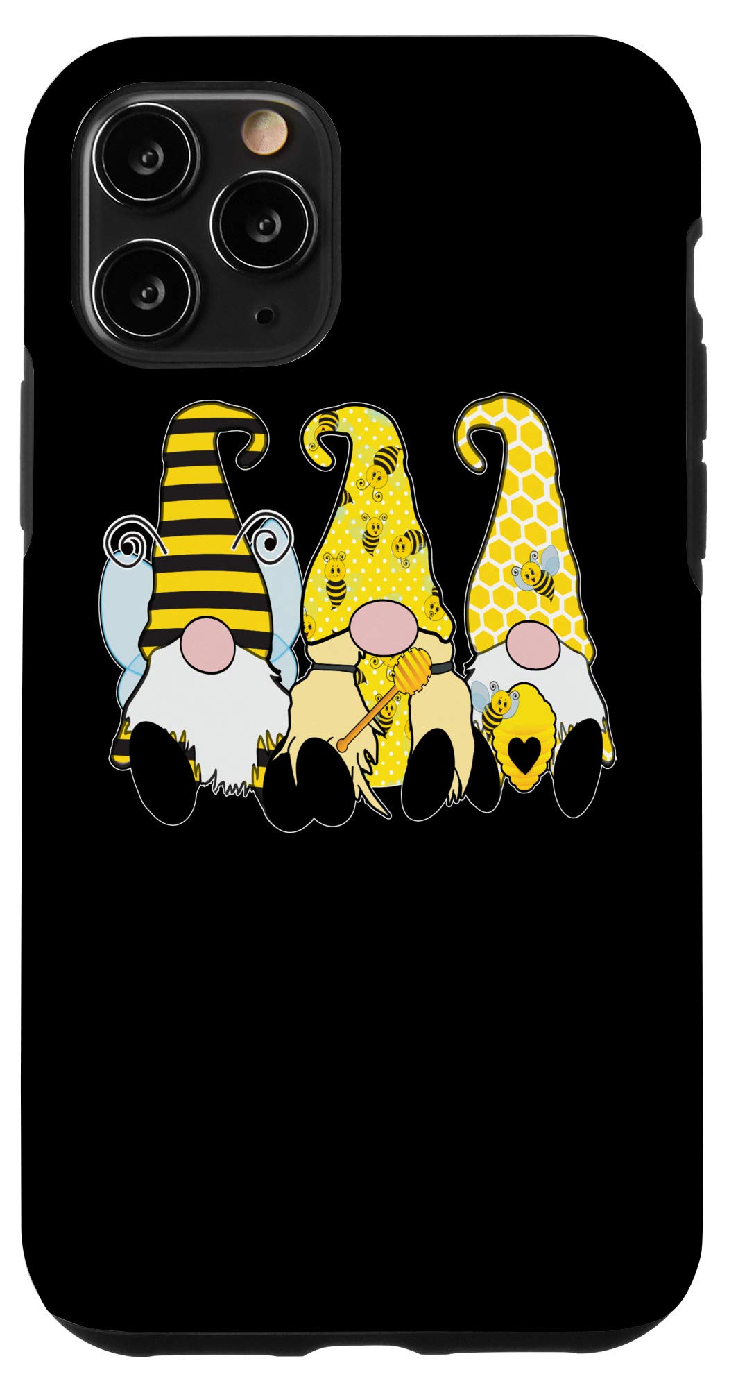 iPhone 11 Pro Case with 3 Adorable Bee Gnomes Design - Yellow Honey Bees & Hats - Perfect for Nature Lovers & Bee Enthusiasts