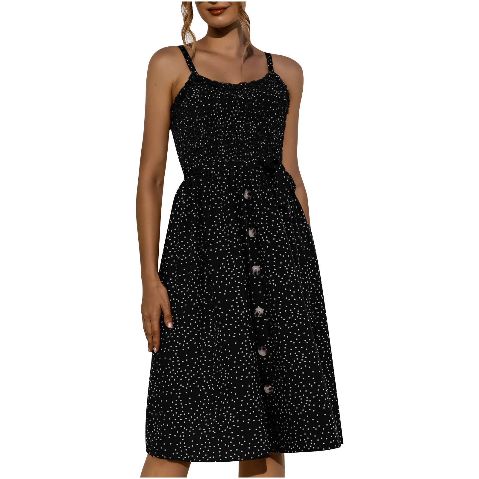 Bohemian Summer Midi Dress for Women - Floral Spaghetti Strap Sleeveless Casual Beach Dress | Perfect for Vacation, Pool Party, and Summer Outings