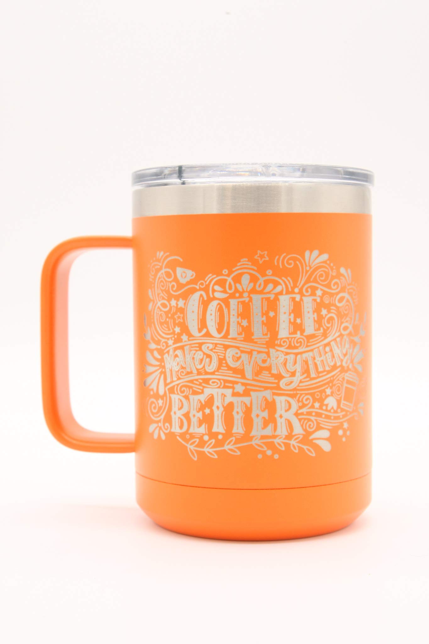 15oz Vacuum Insulated Coffee Mug - Keeps Drinks Hot/Cold for Hours - BPA-Free Stainless Steel Travel Tumbler with Lid (Orange) - Perfect for Office, Commuting & Outdoor Activities