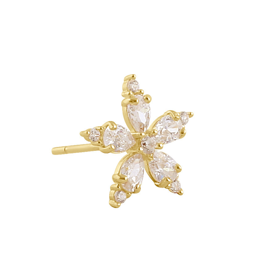 14K Solid Gold Star Flower CZ Stud Earrings for Women - Elegant Cubic Zirconia Jewelry for Everyday Wear, Gift Giving & Special Occasions