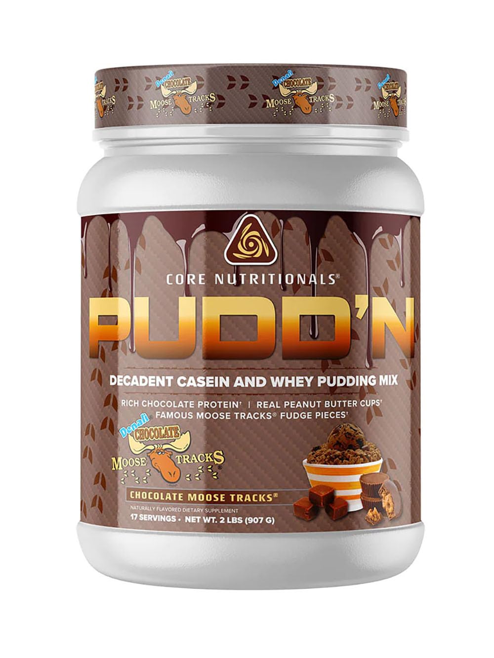 Core Nutritionals Pudd'n Protein Pudding Mix - Chocolate Moose Tracks Flavor, 2 lb (17 Servings) | 20G Sustained-Release Casein Protein Blend | Perfect for Post-Workout Recovery, Healthy Desserts & Keto-Friendly Snacks
