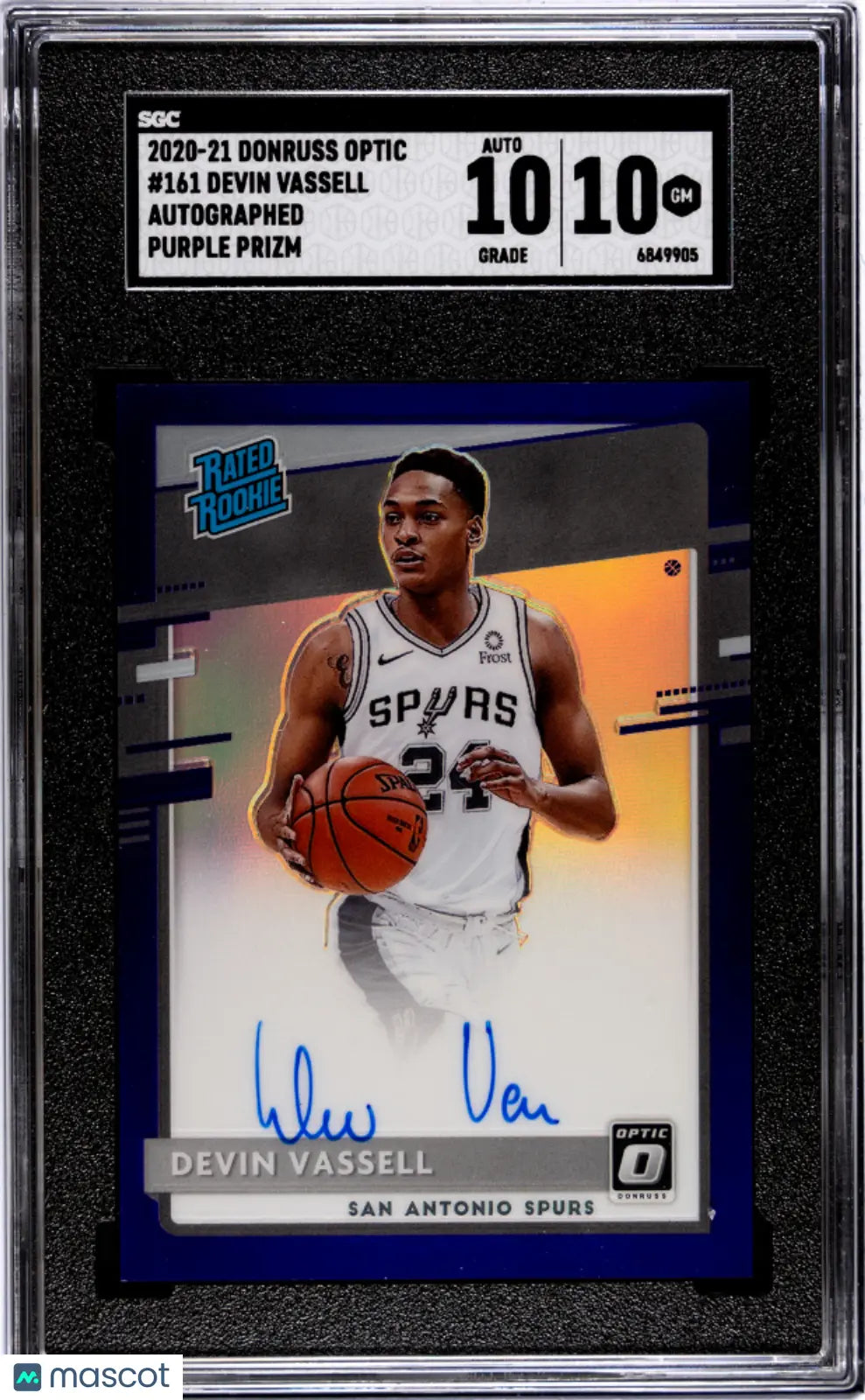 2020-21 Donruss Optic Purple Devin Vassell Rated Rookie Auto SGC 10 #161 Basketball Card - Perfect for Collectors, Investors & NBA Fans