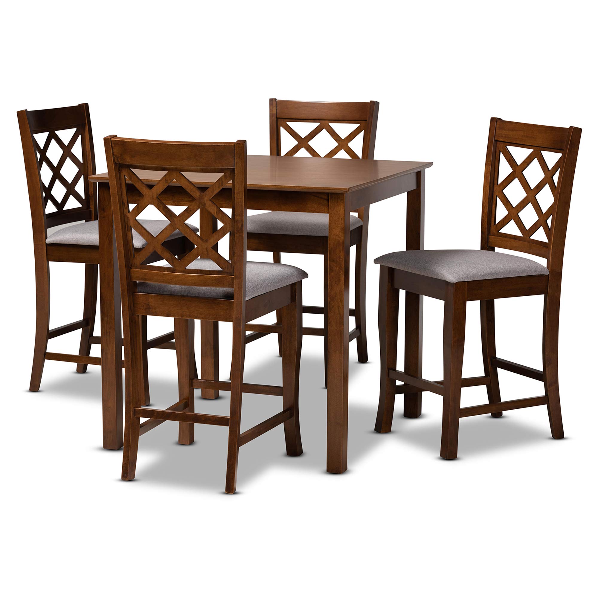 Baxton Studio 3-Piece Grey/Walnut Brown Bar Set with Stools - Modern Counter Height Dining Set for Kitchen, Breakfast Nook & Small Spaces