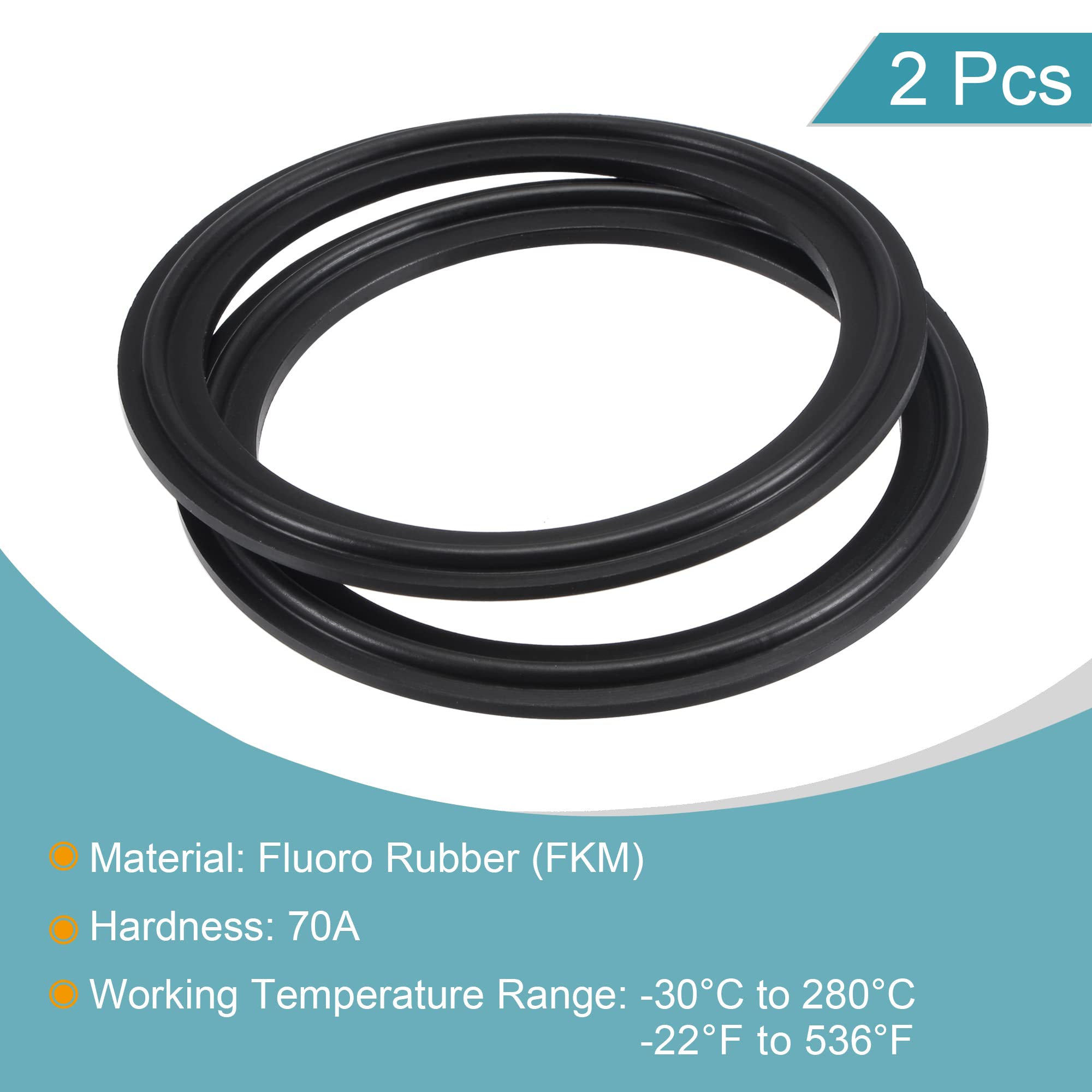 High-Performance 2.5 Inch Fluorine Rubber Gasket Flange O-Ring for Vacuum Clamps - Black (2 Pack) - Ideal for Industrial Sealing, HVAC Systems & Automotive Applications