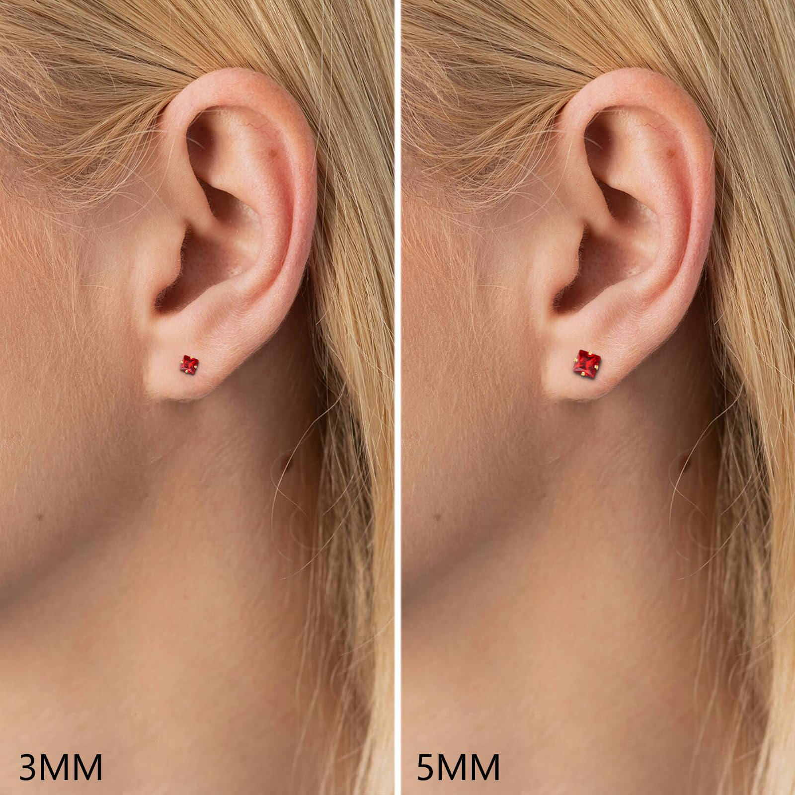 2 Pairs Flat Back Earrings for Women - 18K Gold Plated Stud Earrings Set (3mm & 5mm) | Hypoallergenic Nap Earrings | Red Stud Earrings for Everyday Wear | Perfect for Work, Date Night & Special Occasions