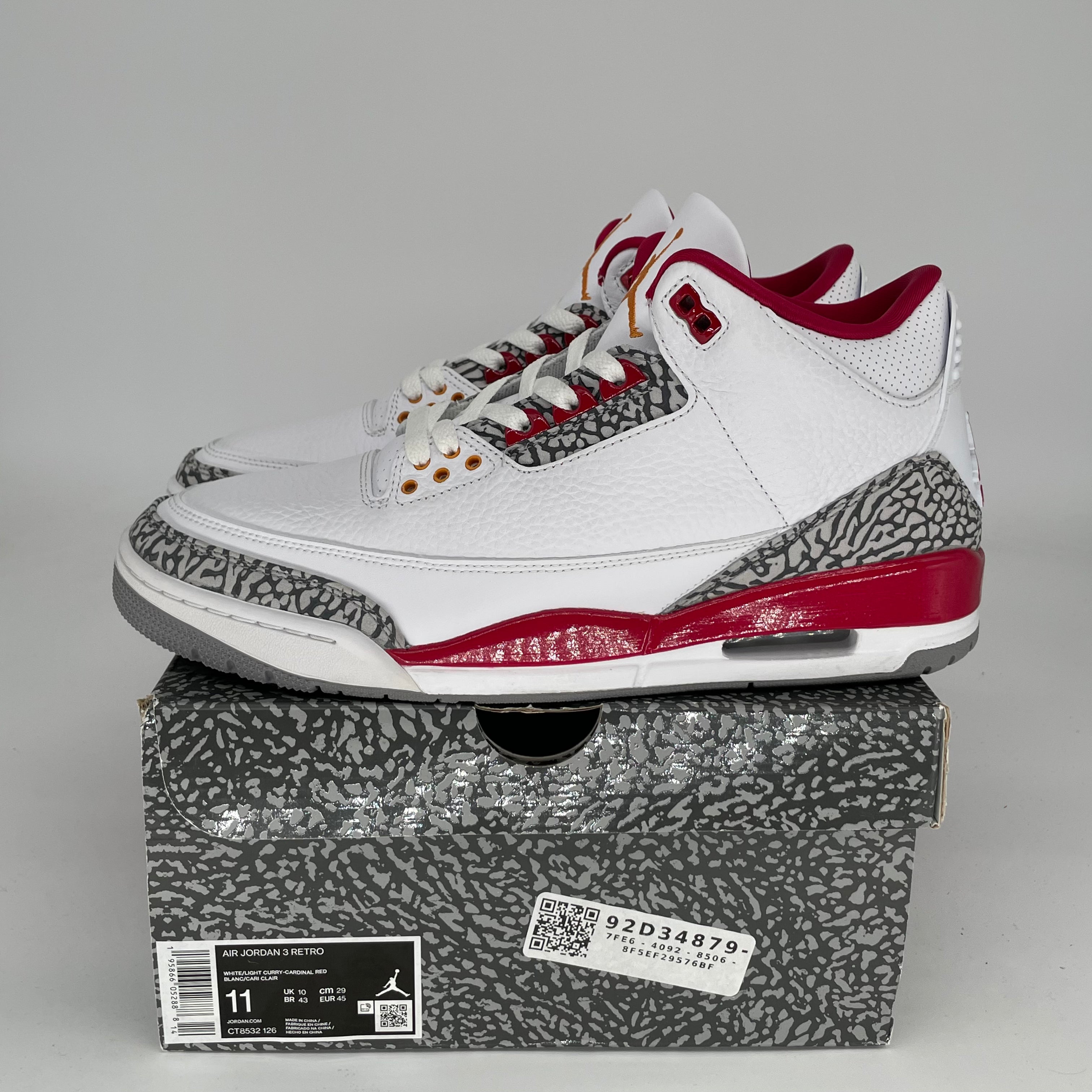 AIR JORDAN 3 Cardinal Red Retro Sneakers - Men's Size 11 (CT8532-126) | Authentic Basketball Shoes for Sports & Streetwear Fashion