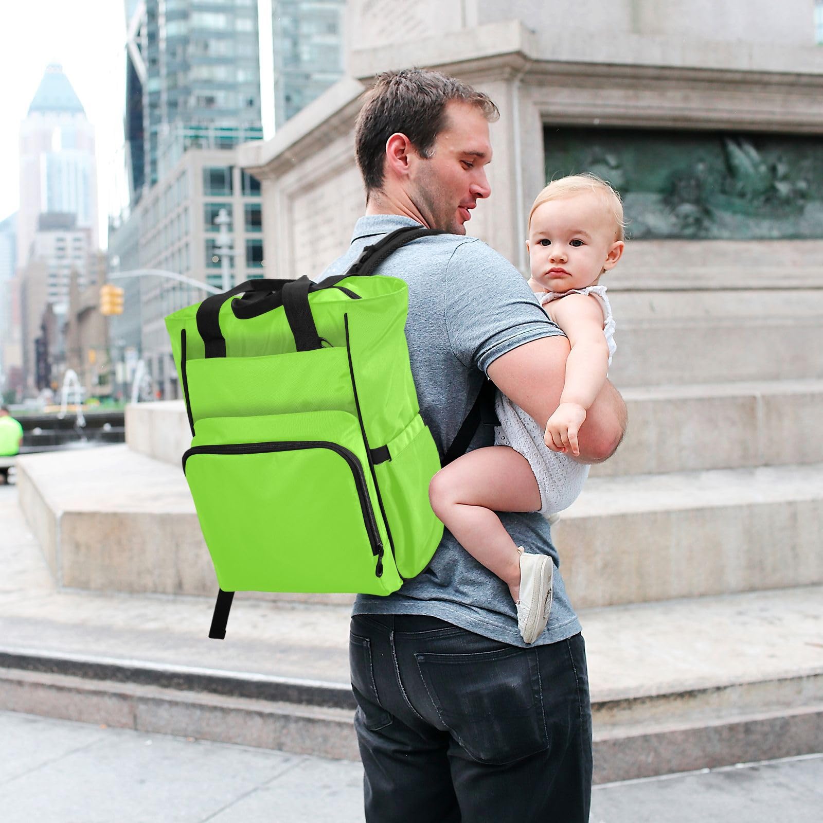 **Waterproof Fluorescent Green Diaper Backpack for Baby Boys & Girls – Large Baby Essentials Travel Bag with Stroller Straps, Insulated Bottle Pockets & Multiple Compartments – Perfect Baby Shower Gift for Moms & Dads – Ideal for Travel, Shopping, Hiking & Daily Outings**