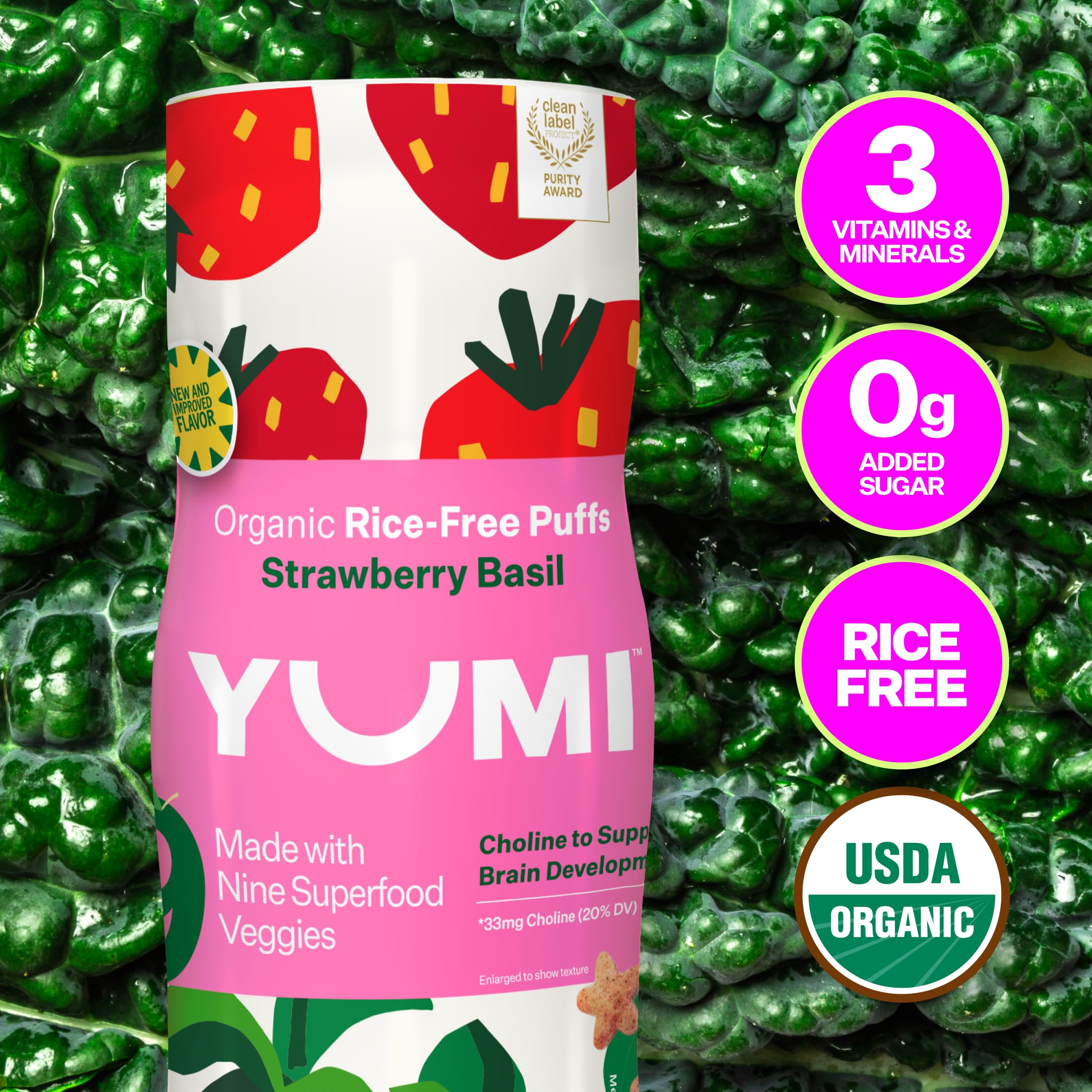 Organic Rice-Free Baby Puffs - Healthy No Sugar Added, Gluten-Free, Non-GMO Snacks for Toddlers | School Safe for Daycare & Lunchboxes | Strawberry Basil Flavor (6 Pack) - Perfect Teething Relief & On-the-Go Snack for Babies 12+ Months