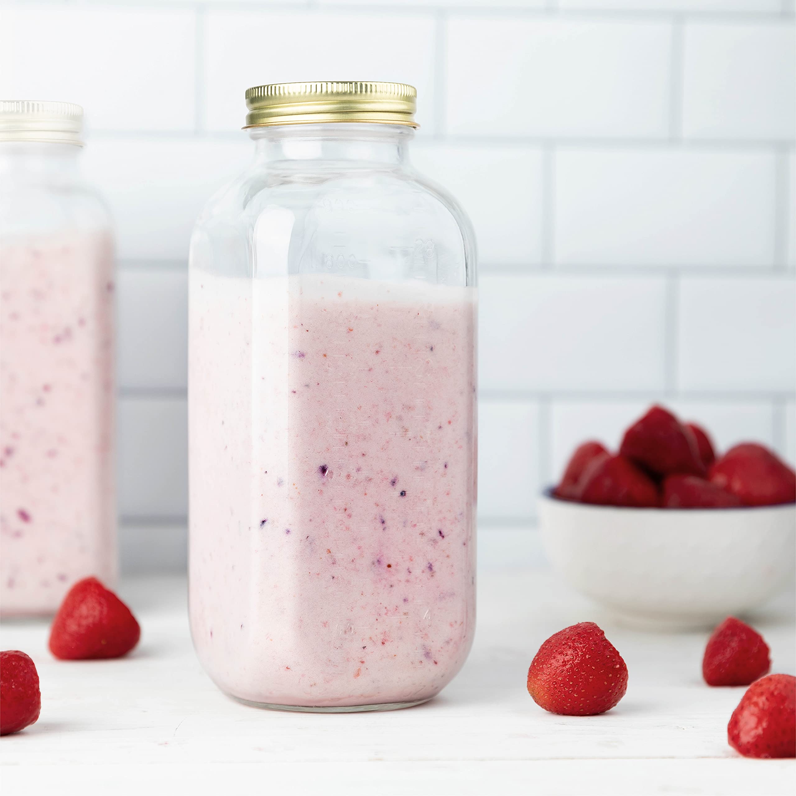 32oz Square Glass Milk Bottle with Airtight Metal Lid - 1 Quart Reusable Milk Jug for Yogurt, Smoothies, Kefir, Kombucha & Water Storage - Perfect for Fridge, Pantry & Meal Prep