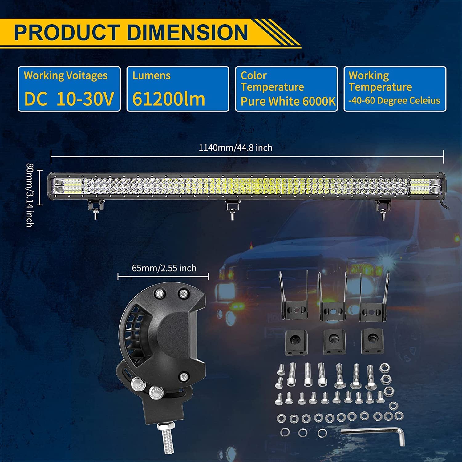 AUXTINGS 45 Inch 612W LED Light Bar - Triple Row Spot Flood Combo Beam Off-Road Lights - Waterproof Work Light with Wiring Harness for Jeep, Trucks, SUV, ATV, UTV & Boats - 12V/24V - Perfect for Off-Roading, Camping & Night Adventures