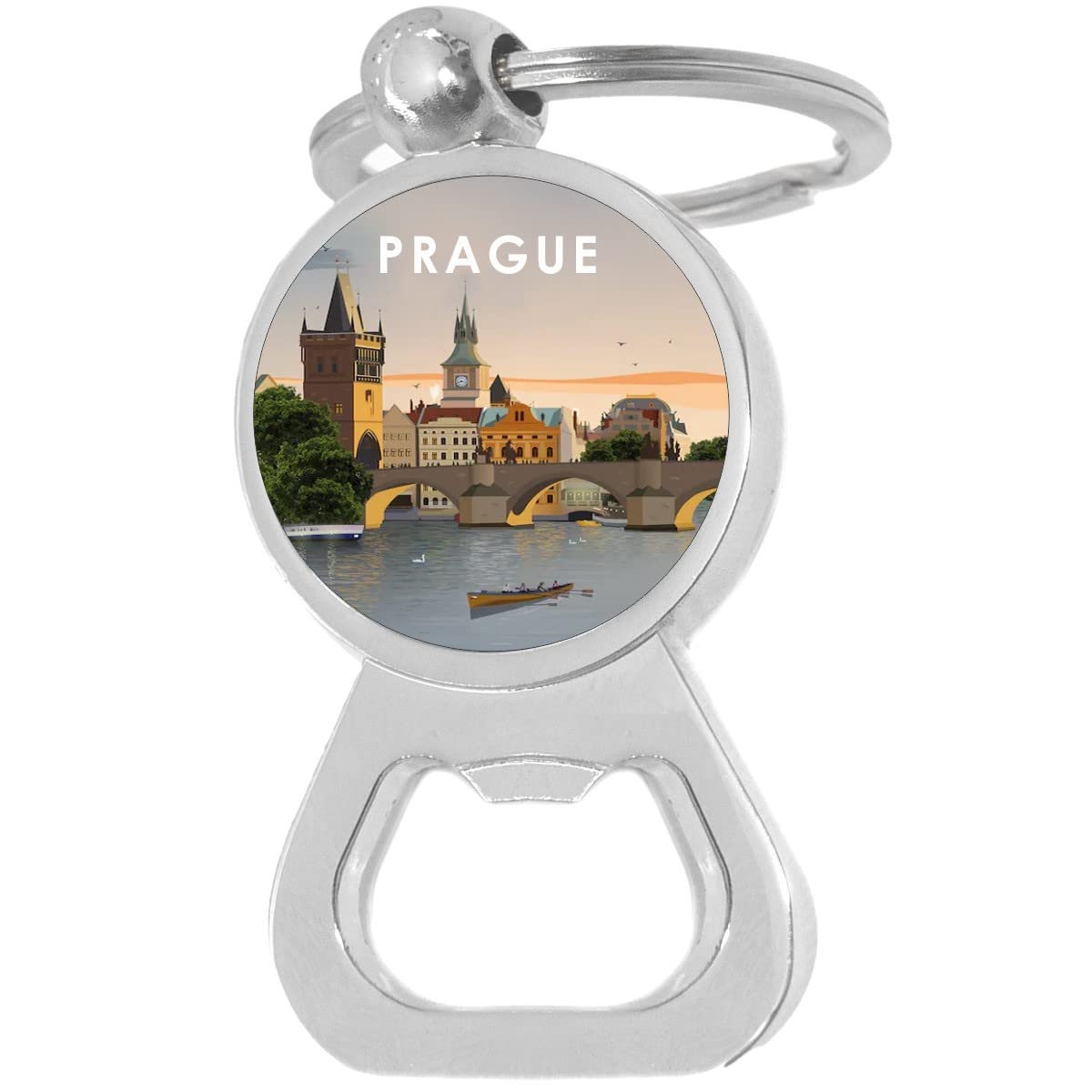 Prague Waterfront City Bottle Opener Keychain - Vintage Style Metal Bottle Opener with Key Ring - Perfect for Travel, Gifts, and Beer Lovers