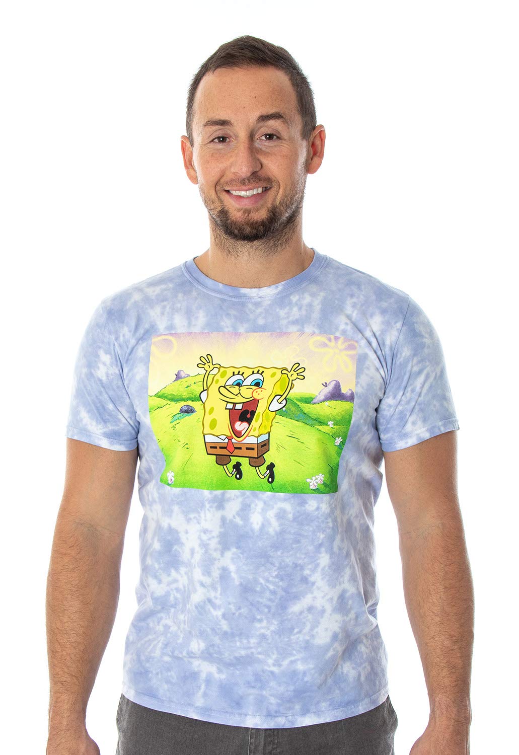 SpongeBob SquarePants Men's Graphic T-Shirt - Funny Cartoon Character Tee with Bleach Wash Design - Perfect for Casual Wear, Cosplay, and Gifts