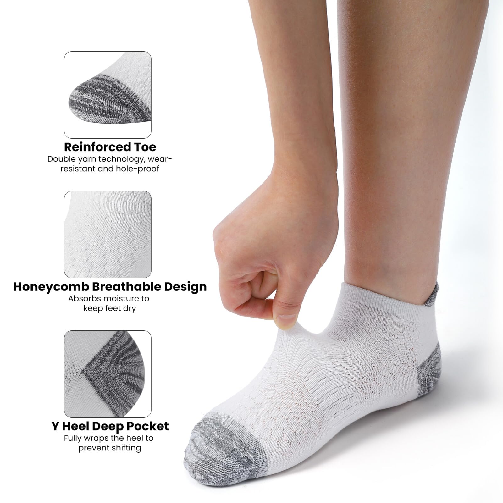 Honeysea 6 Pairs Women's Ankle Socks - Lightweight Breathable Quarter Athletic Running Socks with Non-Slip Grip for Workout, Yoga & Daily Wear