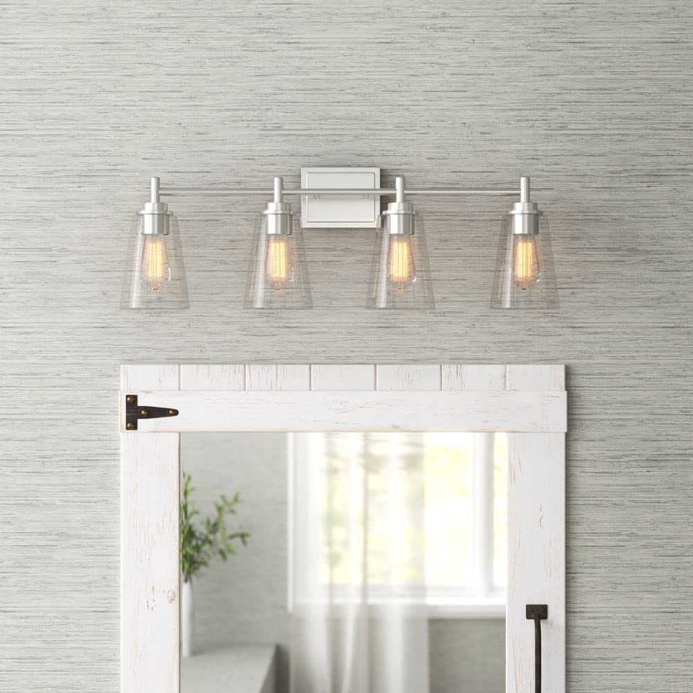 Designers Fountain 4-Lights Westin Vanity Light Fixture - 31 Inch Wall Mount Sconce for Bathroom, Bedroom & Mirror - Matte Black Steel & Glass Indoor Lighting (95704-MB) - Perfect for Modern Home Decor & Vanity Makeup Areas