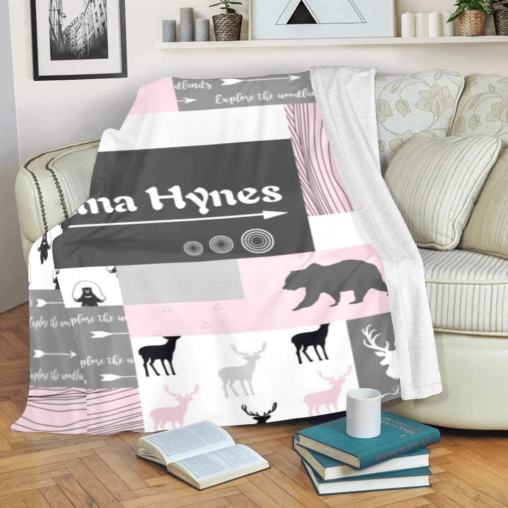 Personalized Name Blanket with Woodland Animals - Custom Fleece Flannel Blanket for Baby, Kids, Boys & Girls | Unique Baby Shower Gift, Nursery Decor & Cozy Cuddle Blanket for Bedtime, Travel & Playtime
