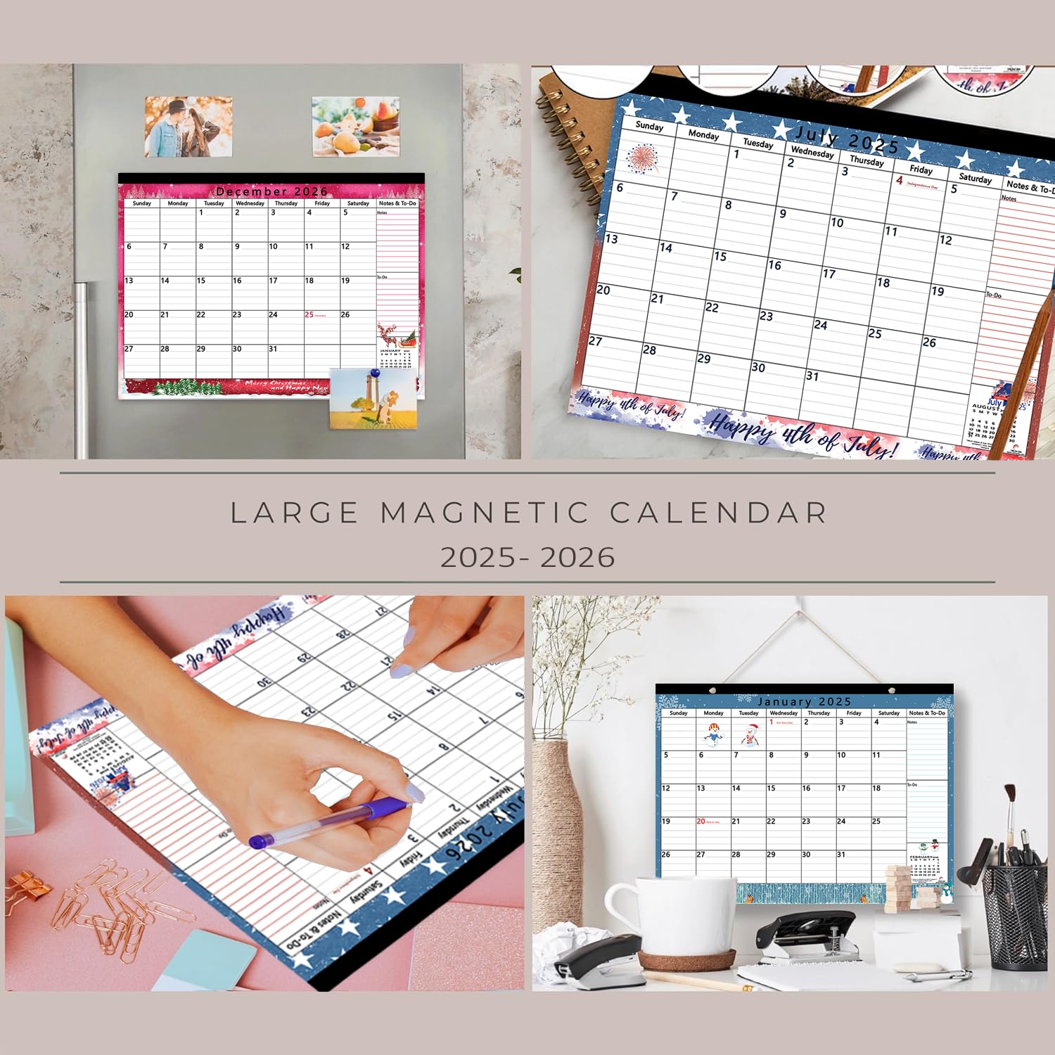 2025-2026 Magnetic Refrigerator Calendar - 17x12 Inch Large Monthly Planner for Fridge, January 2025 to December 2026 (24 Months) - Perfect for Home, Office & Kitchen Organization & Scheduling