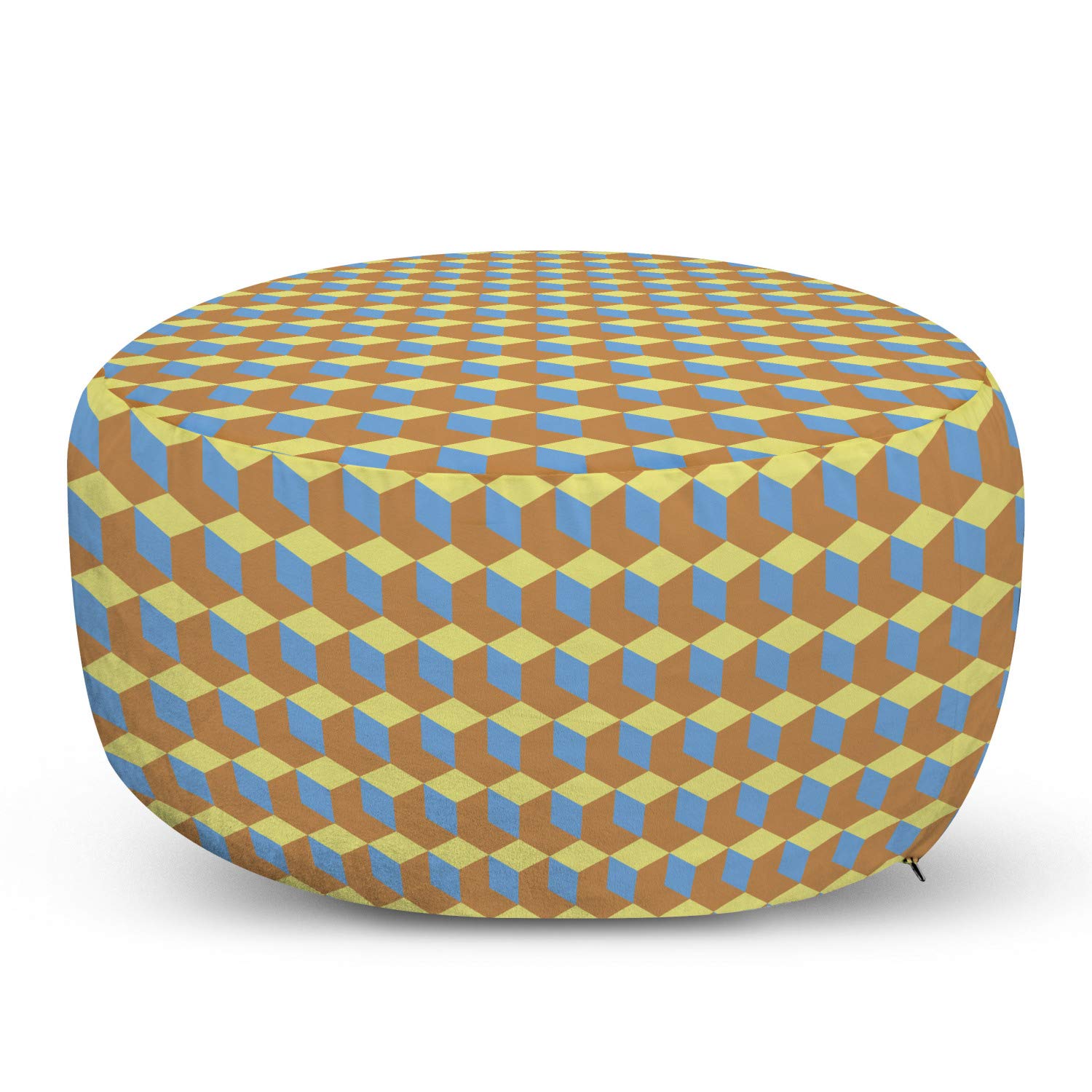 Ambesonne Cubes Ottoman Pouf - Soft Warm Tone Geometric Foot Rest with Removable Cover for Living Room & Bedroom - Camel, Pale Green & Blue - Perfect for Home Decor, Lounge Seating and Extra Storage
