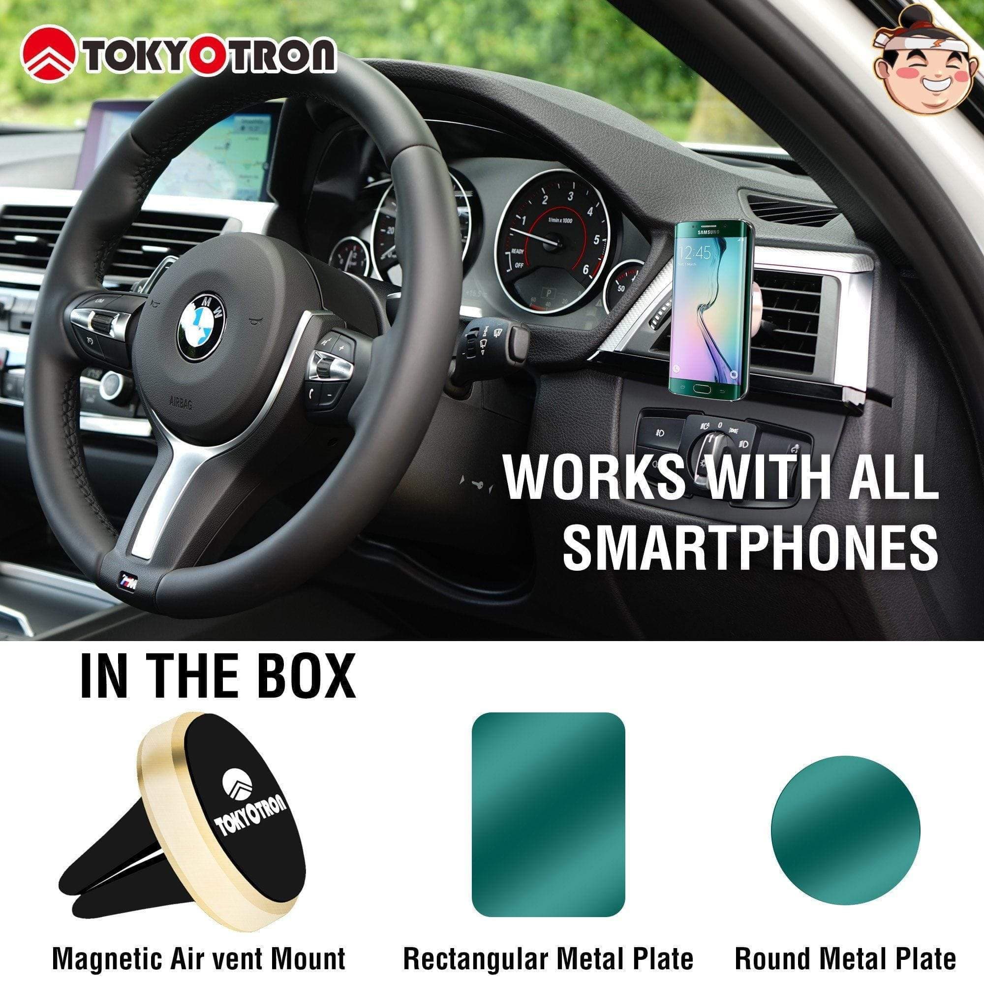 Tokyotron Magnetic Car Phone Holder - Strong Vent Mount Stand for iPhone, Samsung & Smartphones - Perfect for Driving, Commuting & Road Trips