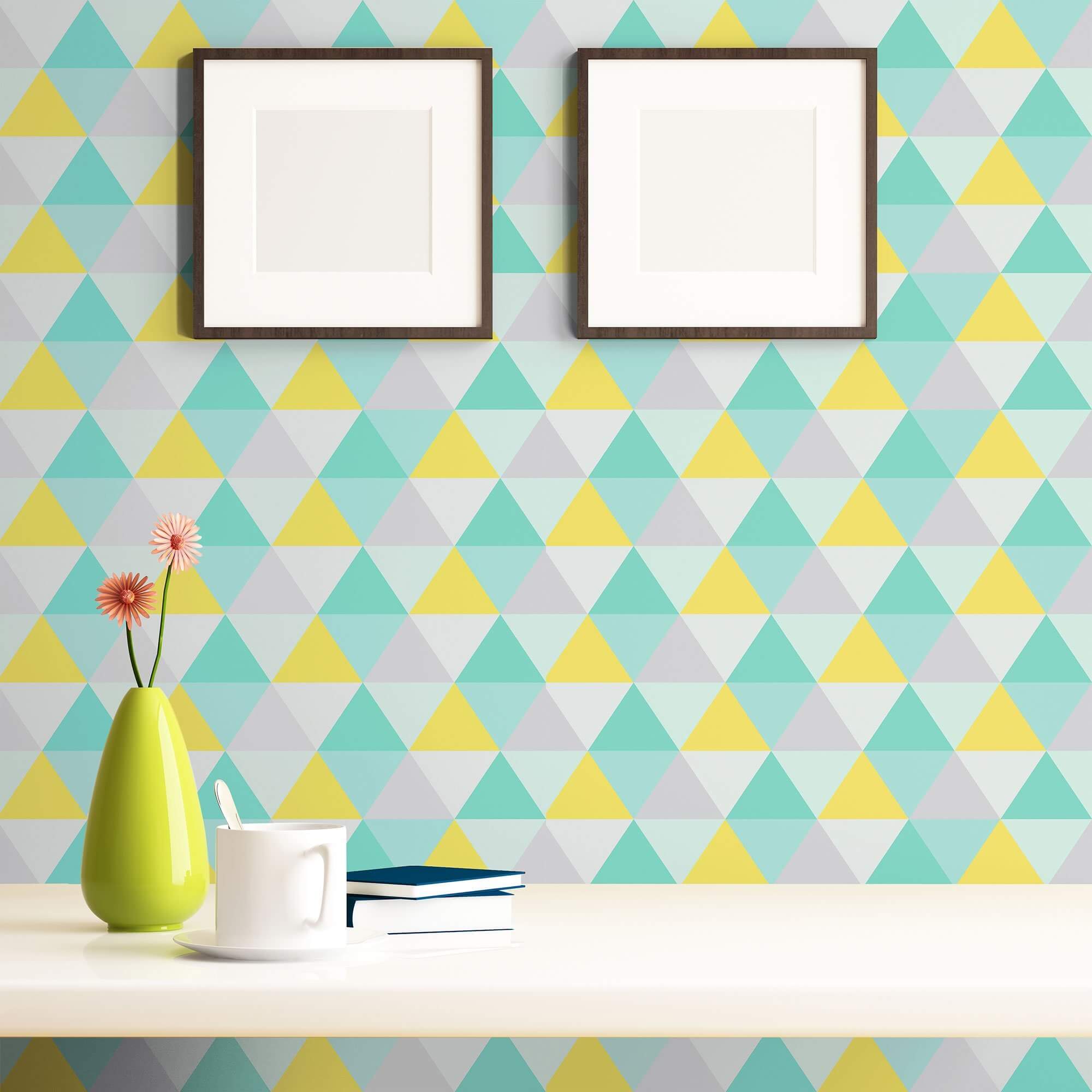 Green Triangles Geometric Peel and Stick Removable Wallpaper - Self-Adhesive Decorative Wall Covering for Bedroom, Living Room & Nursery Decor