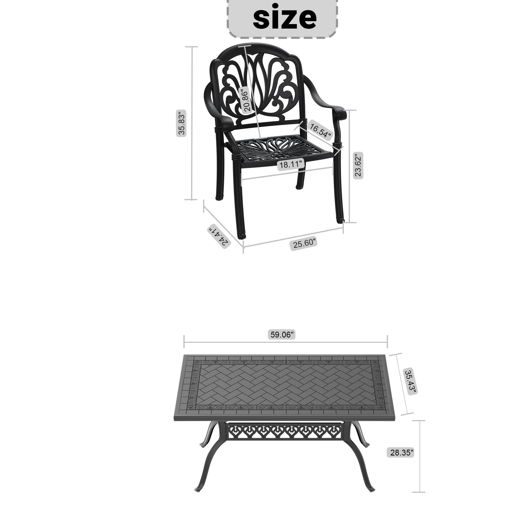 5-Piece Cast Aluminum Patio Furniture Set with Cushions - Outdoor Dining & Lounge Chairs for Garden, Poolside, or Backyard Relaxation