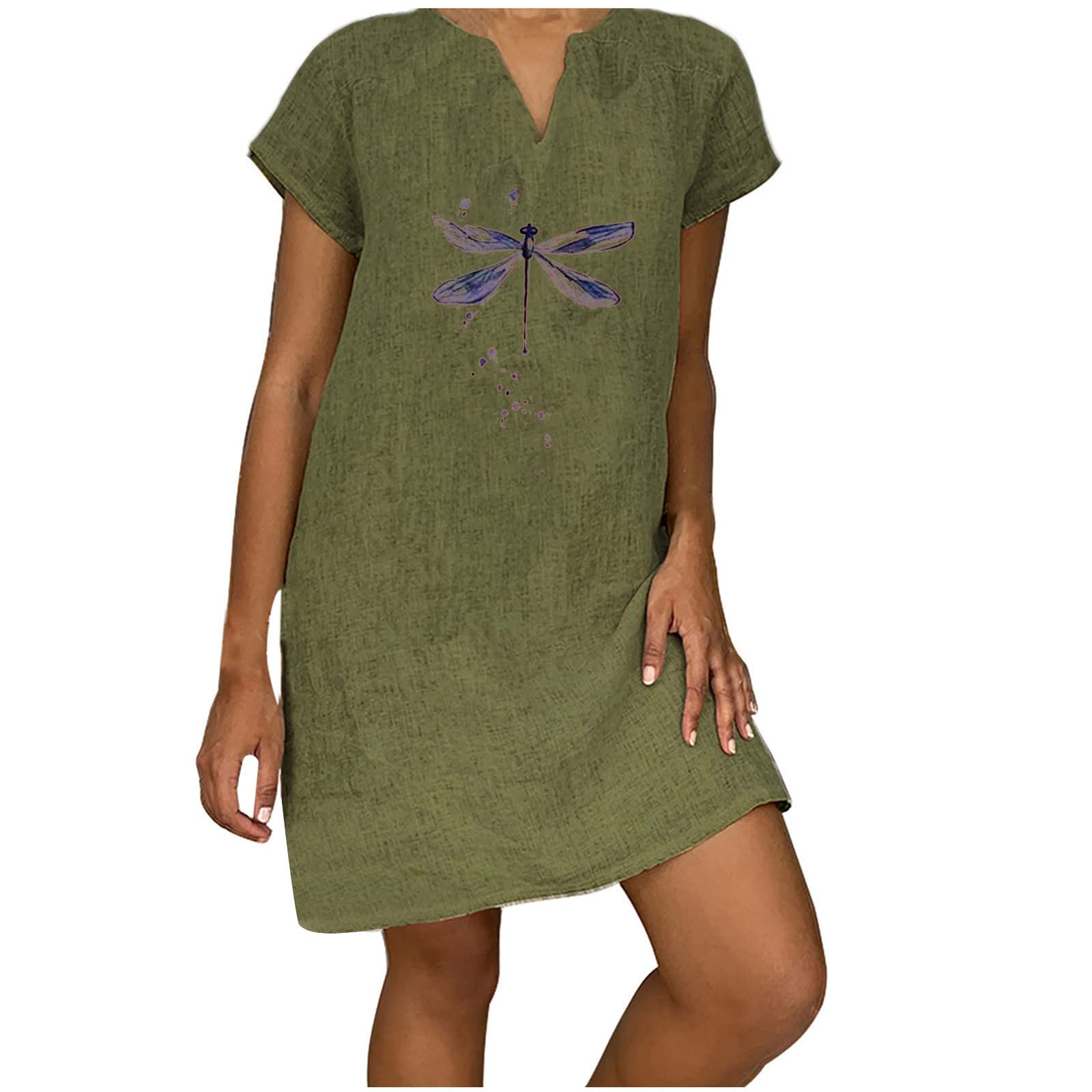 TIMIFIS Women's Plus Size Casual Summer Dress - Loose Fit Short Sleeve Sundress with Dragonfly Print, Mini Beach Dress for Vacation, Pool Party & Outdoor Activities