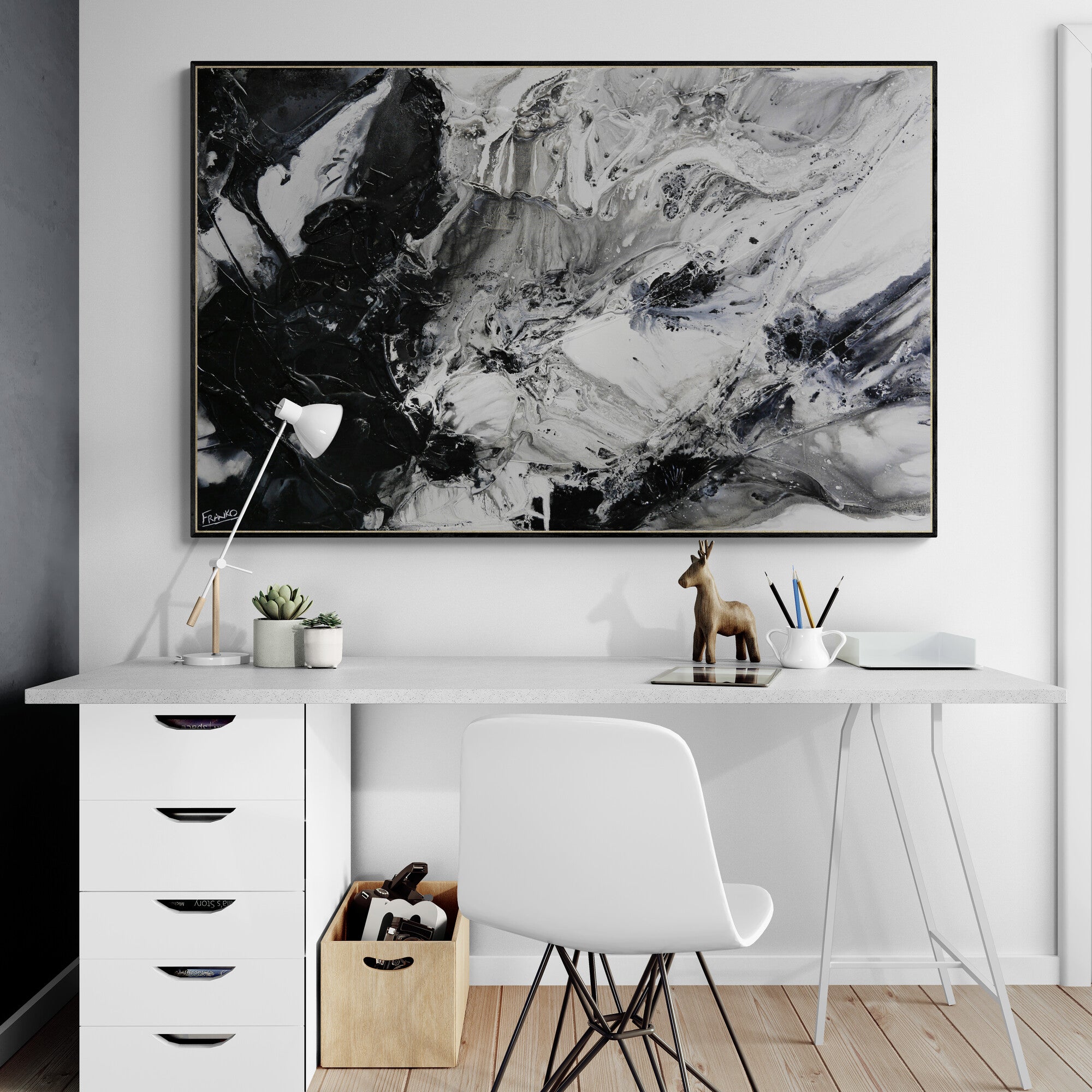 Black Universe 160cm x 100cm Abstract Textured Painting in Black, Grey & White - Modern Wall Art for Living Room, Bedroom & Office Decor