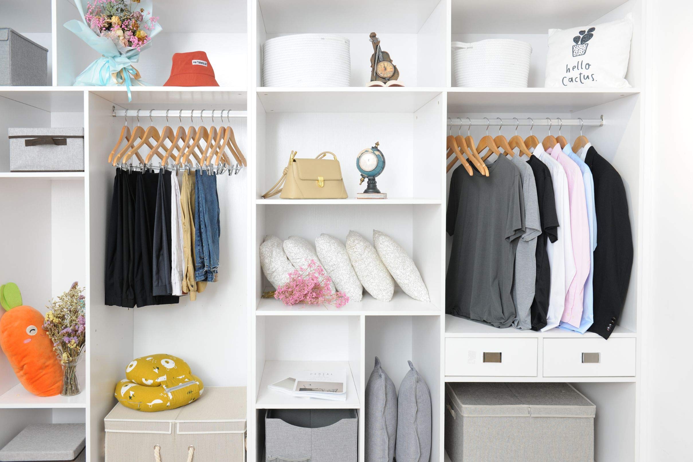 Premium 80-Pack Natural Wooden Skirt Hangers with Adjustable Chrome Metal Clips & Swivel Hook - Space-Saving Closet Organizer for Pants, Coats, Jackets, Blouses & Suits - Perfect for Home, Retail Stores & Dry Cleaning Businesses